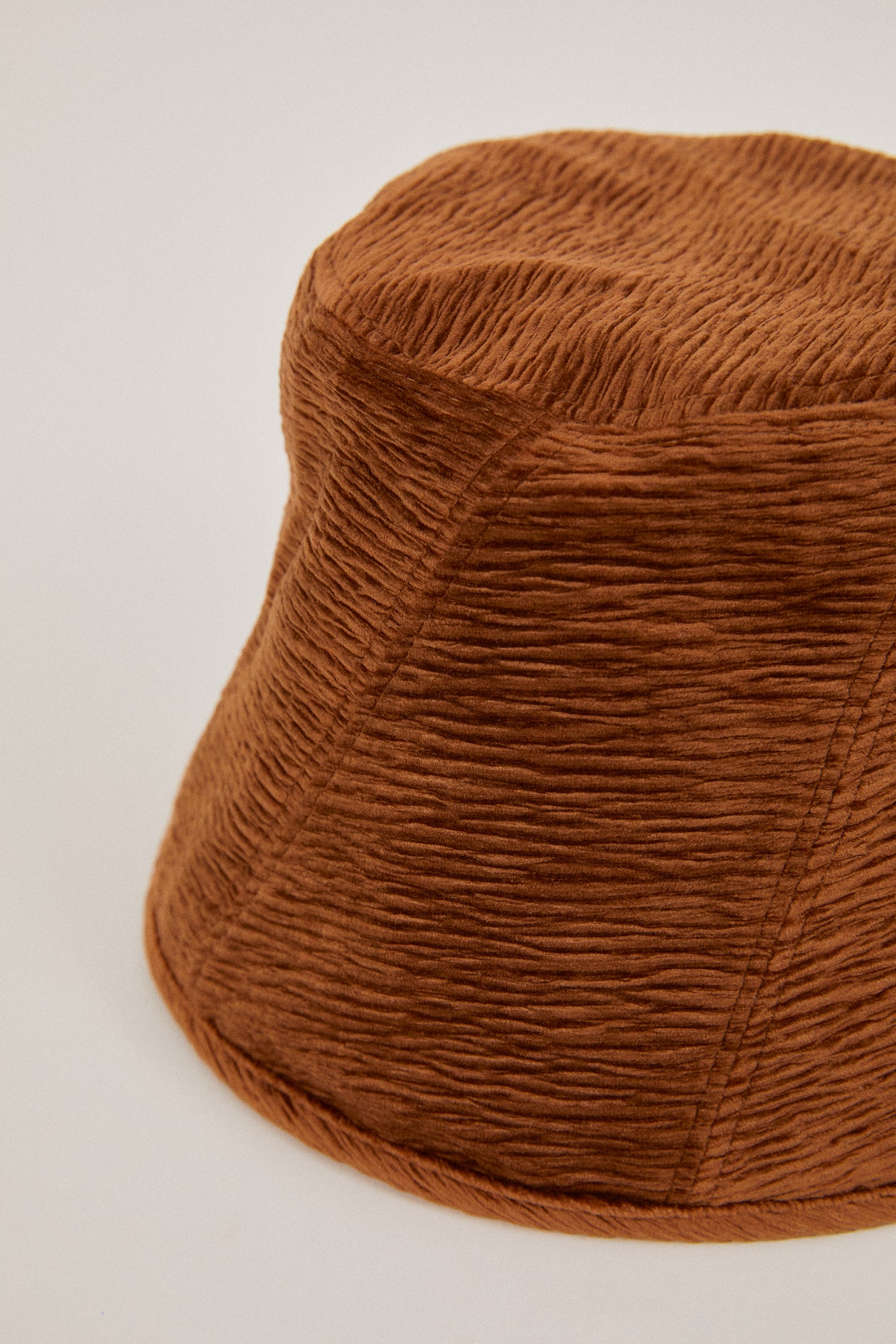 Velvet Pleated Bucket Hat, Amber Brown