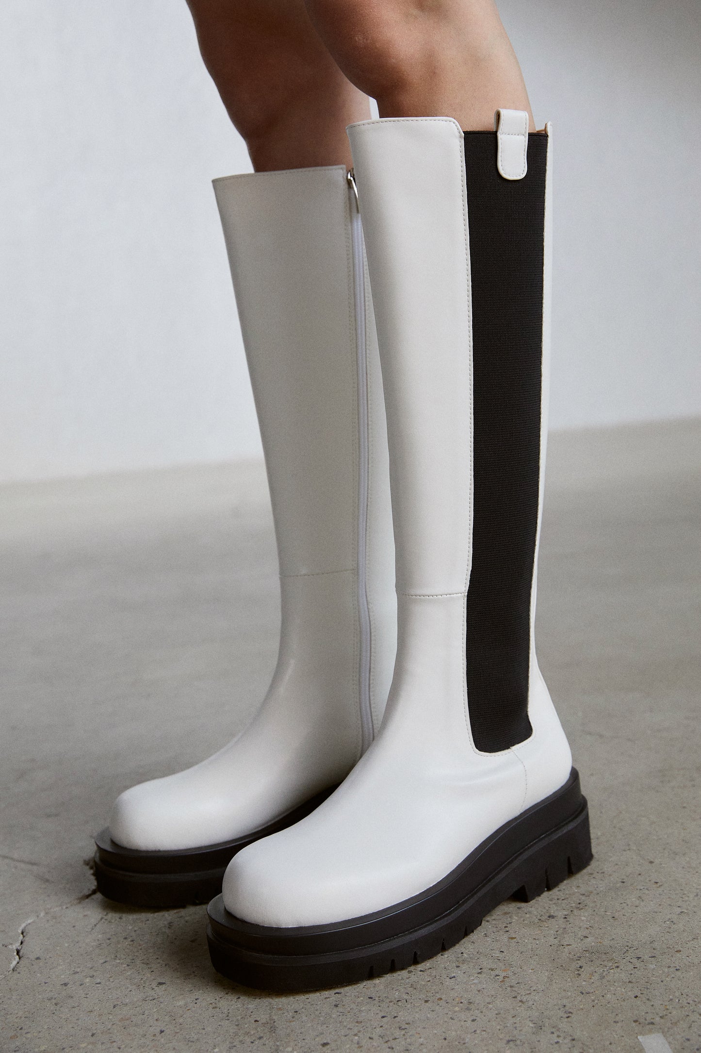High Platform Knee Boots, Ivory