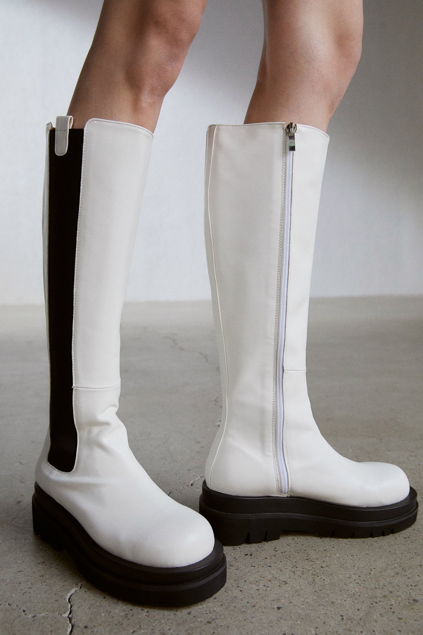High Platform Knee Boots, Ivory