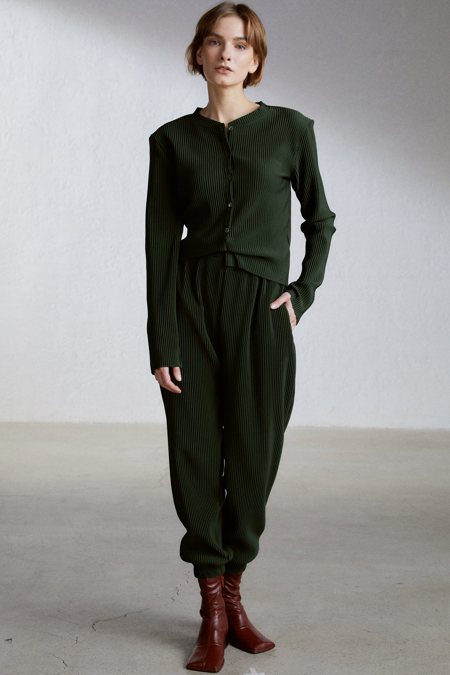 Pleated Loungewear Top, Khaki