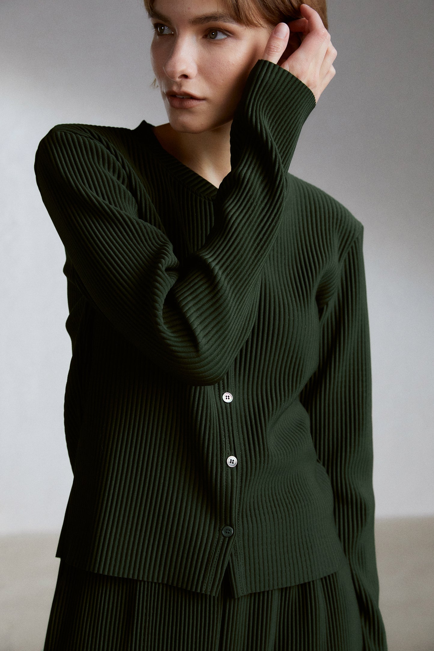 Pleated Loungewear Top, Khaki