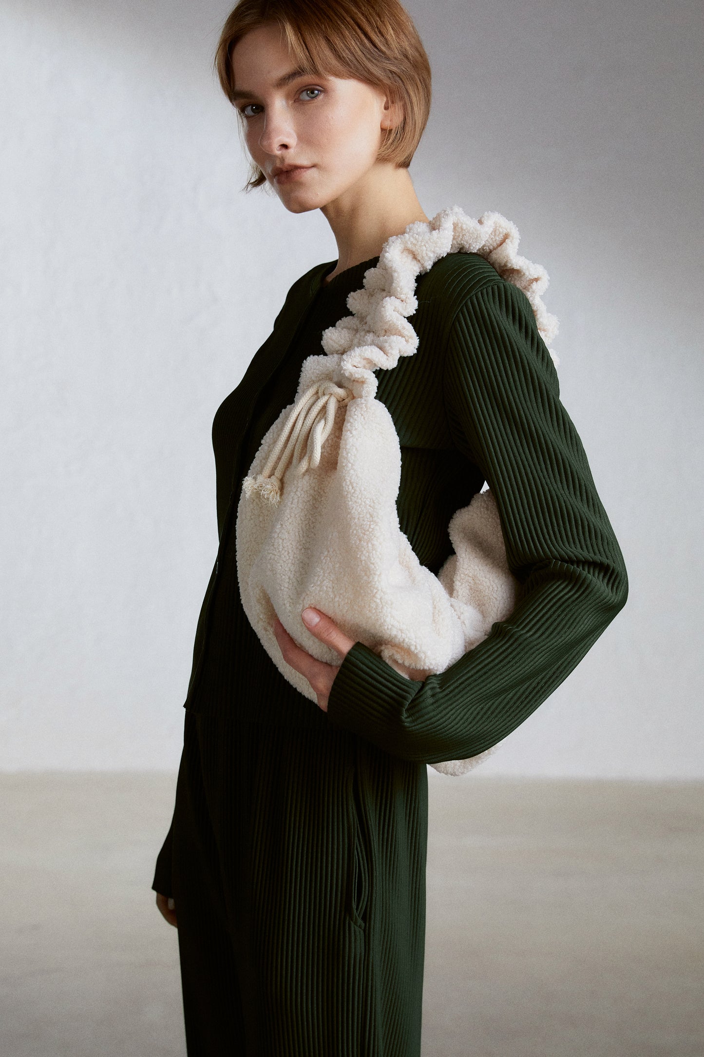 Teddy Shearling Bag, Cream