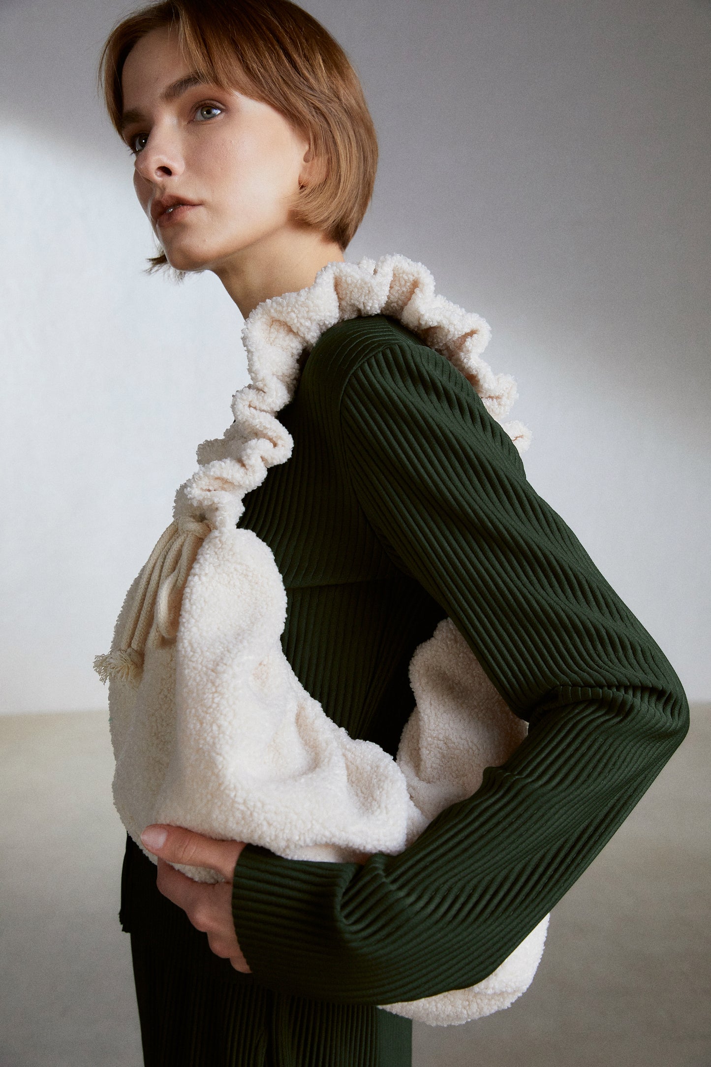 Teddy Shearling Bag, Cream