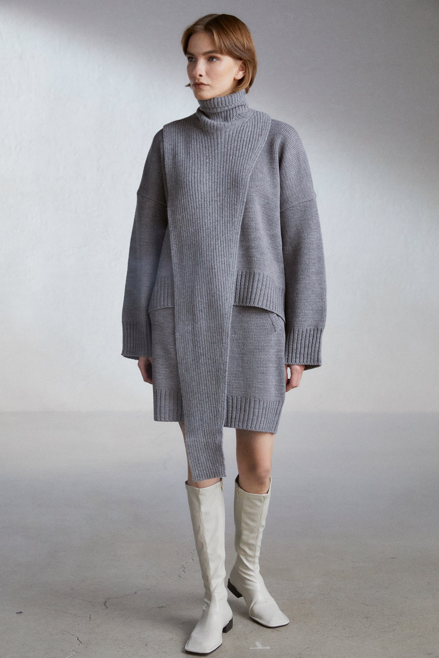 Ribbed Knit Turtleneck Scarf, Grey