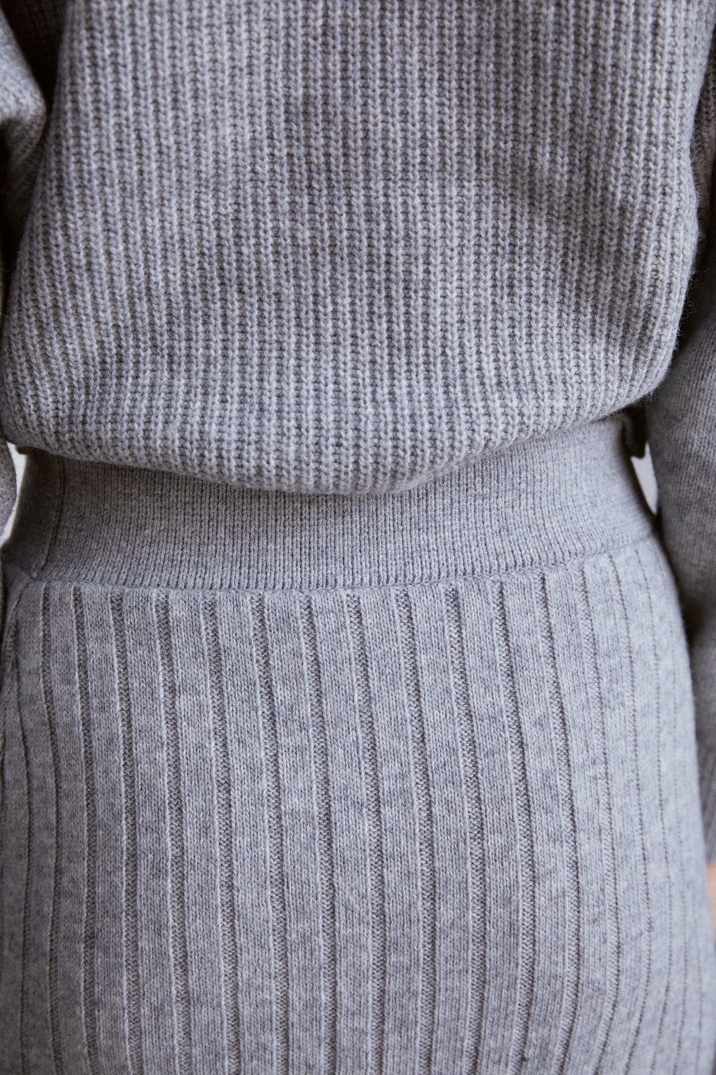 Tilted Button Cardigan And Midi Knit Skirt Set, Melange Grey