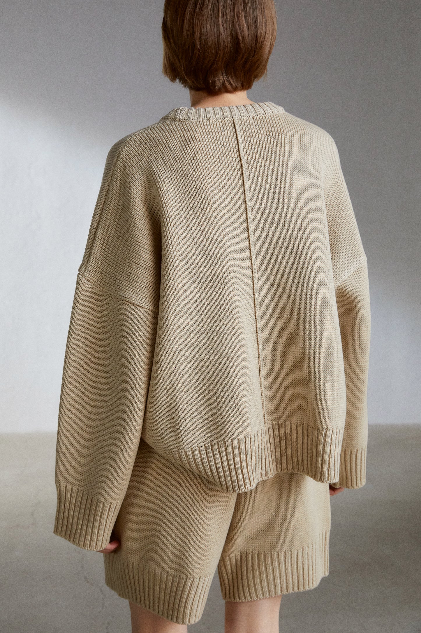 Cozy Sweater And Shorts Set, Beige