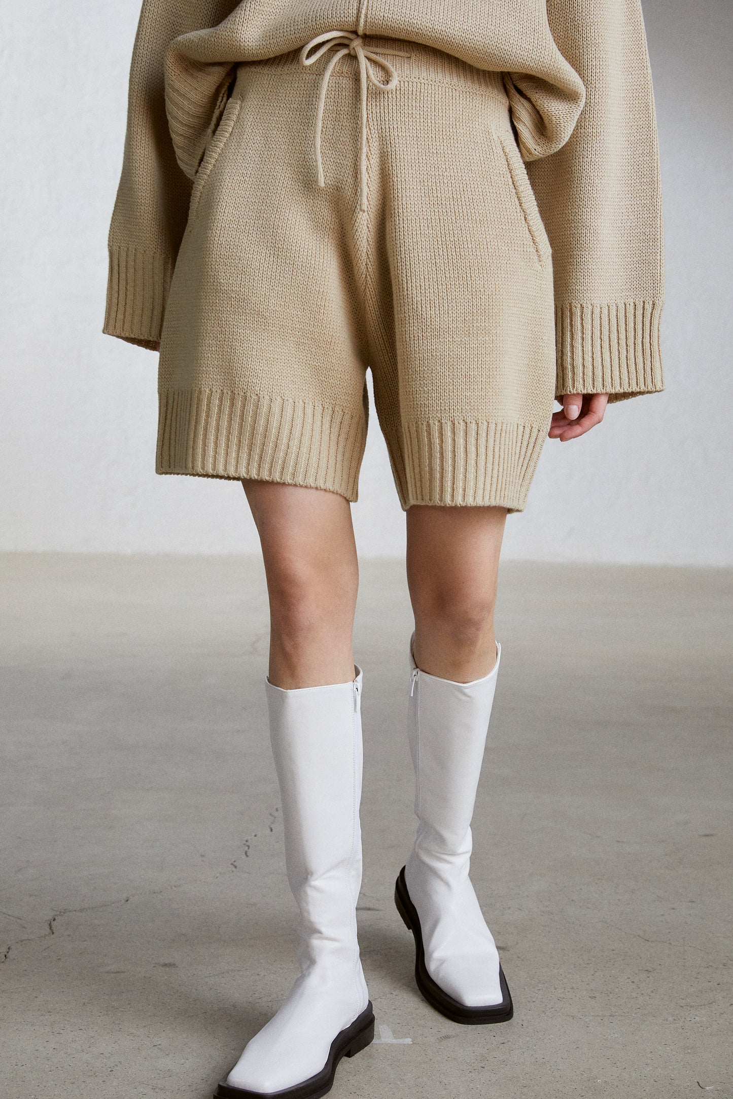 Cozy Sweater And Shorts Set, Beige