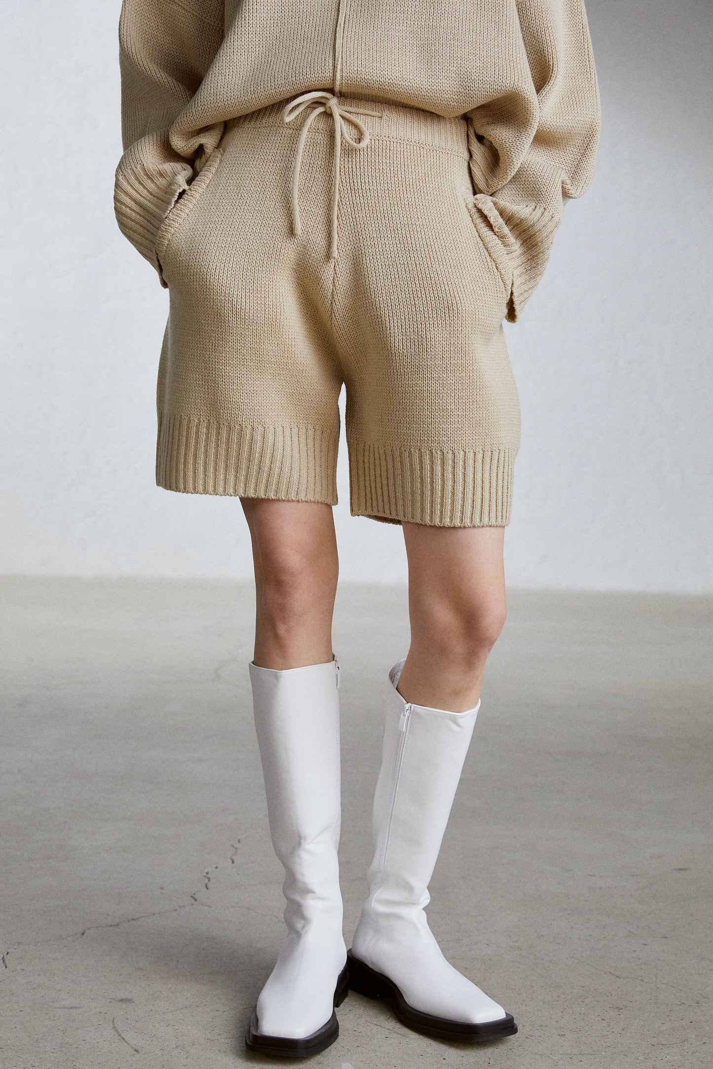 Cozy Sweater And Shorts Set, Beige