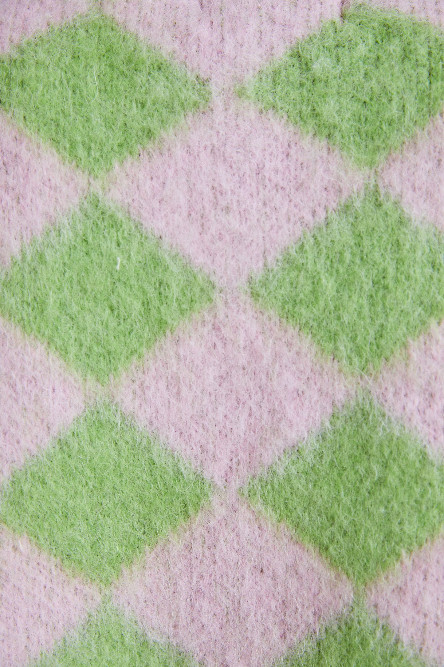 Alpaca-Blend Checker Cardigan, Pink & Green