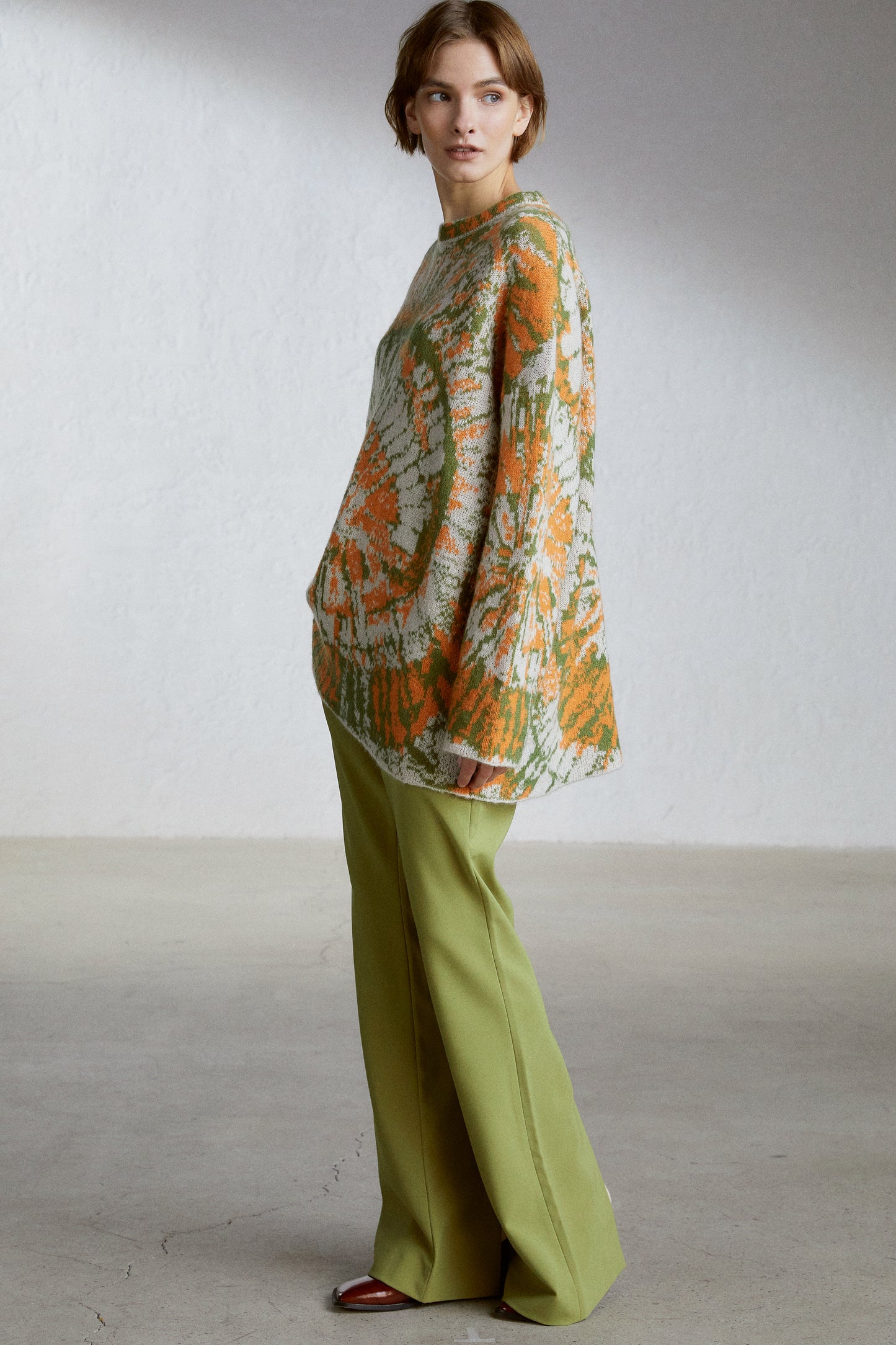 Tie-Dye Effect Wool-Mohair Blend Sweater, Green/Orange