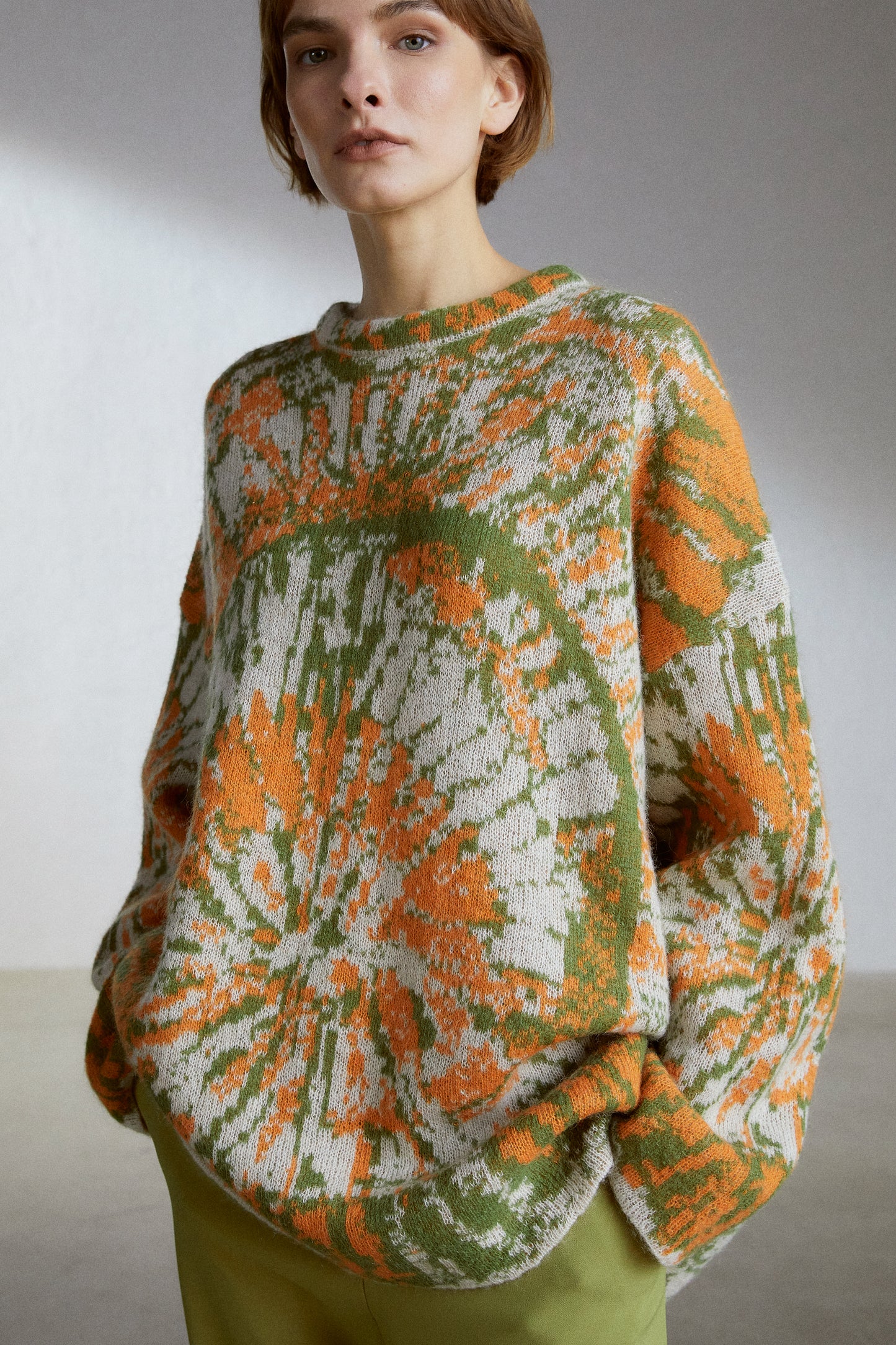 Tie-Dye Effect Wool-Mohair Blend Sweater, Green/Orange