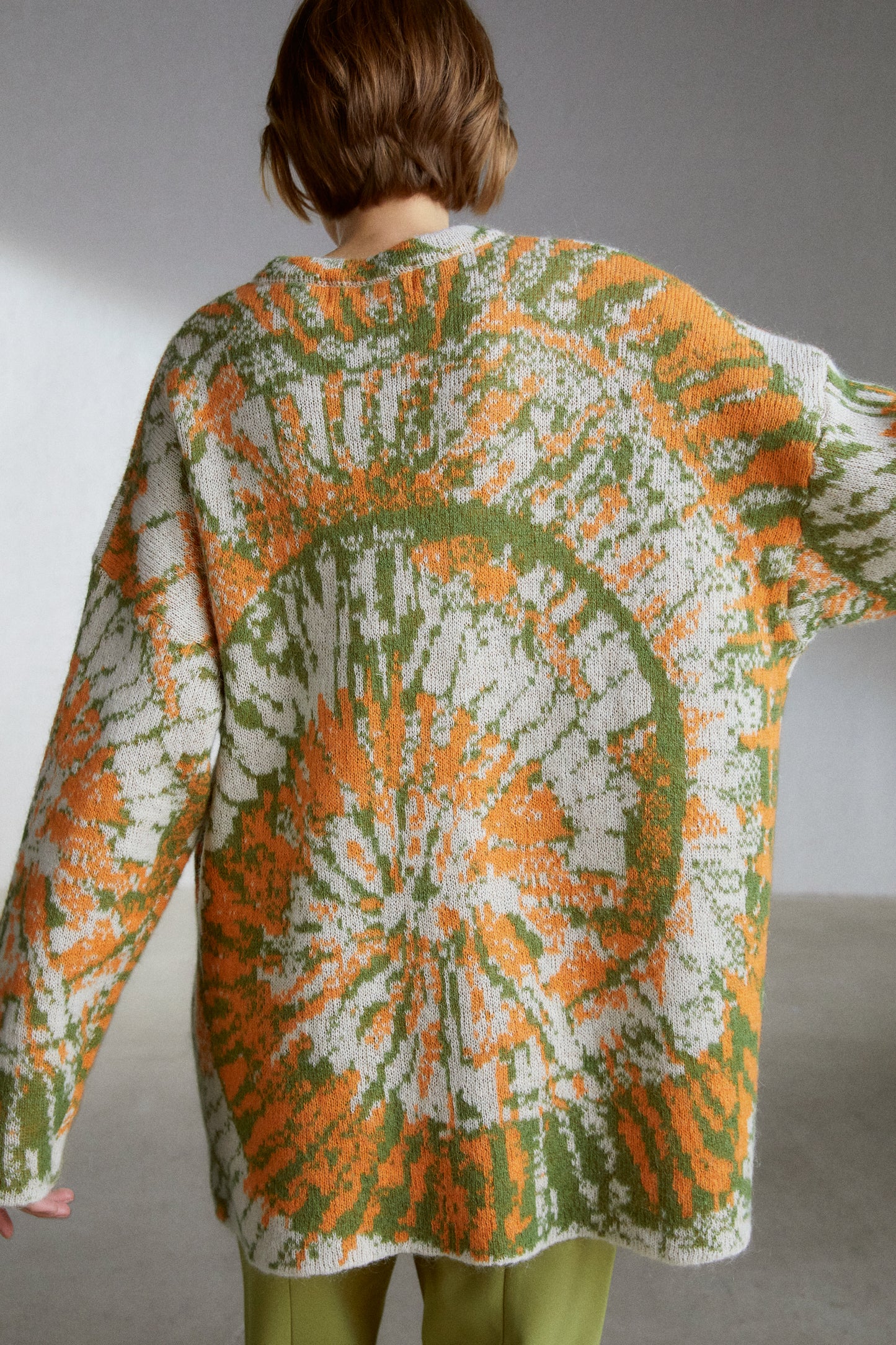 Tie-Dye Effect Wool-Mohair Blend Sweater, Green/Orange