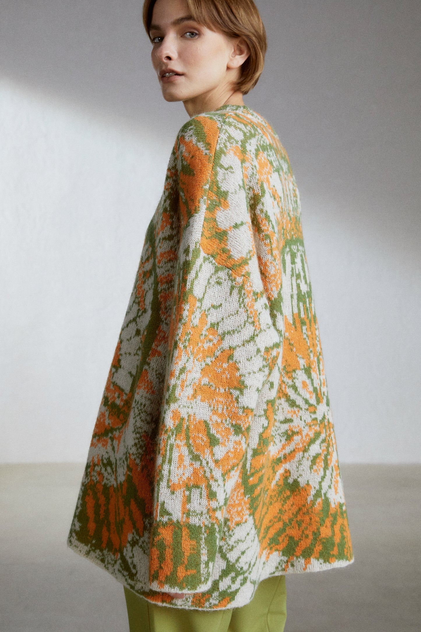 Tie-Dye Effect Wool-Mohair Blend Sweater, Green/Orange