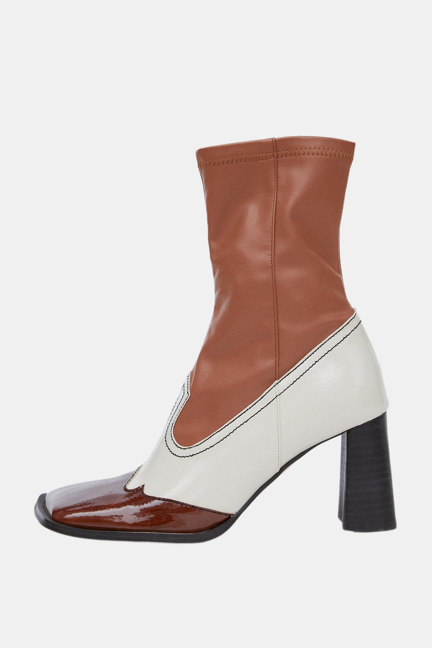 Two-Tone Cowboy Ankle Boots, Cinnamon/White
