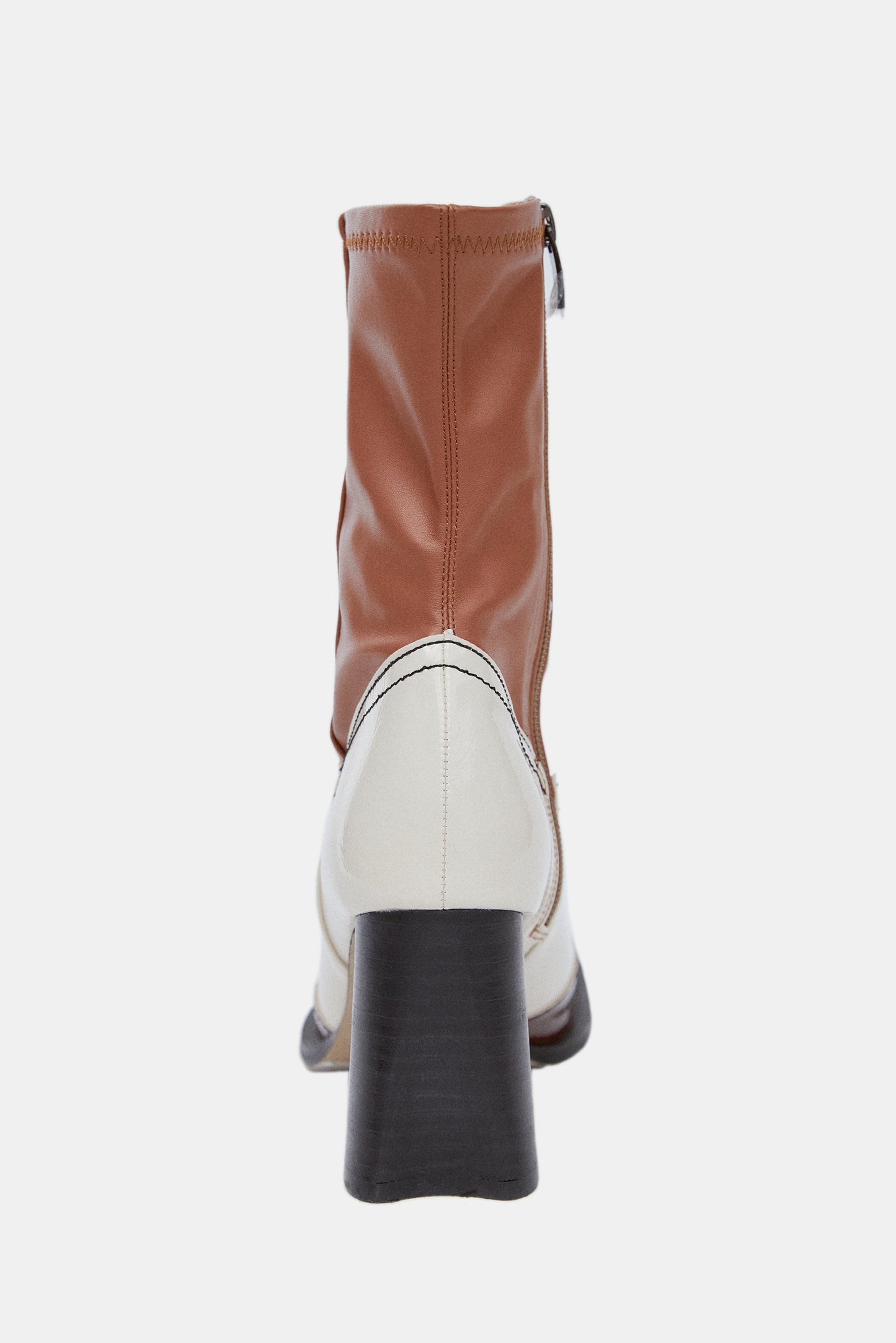 Two-Tone Cowboy Ankle Boots, Cinnamon/White