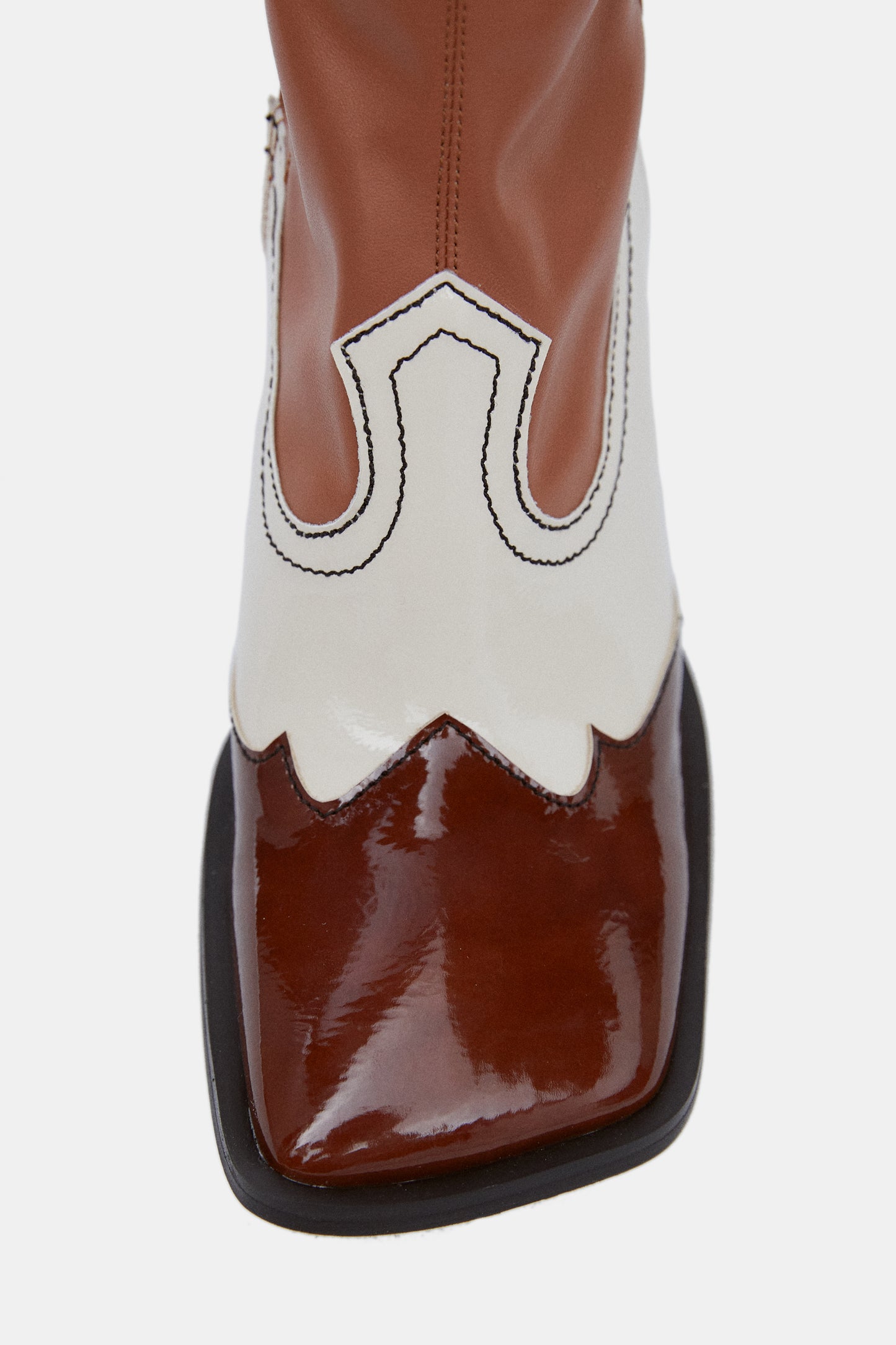 Two-Tone Cowboy Ankle Boots, Cinnamon/White