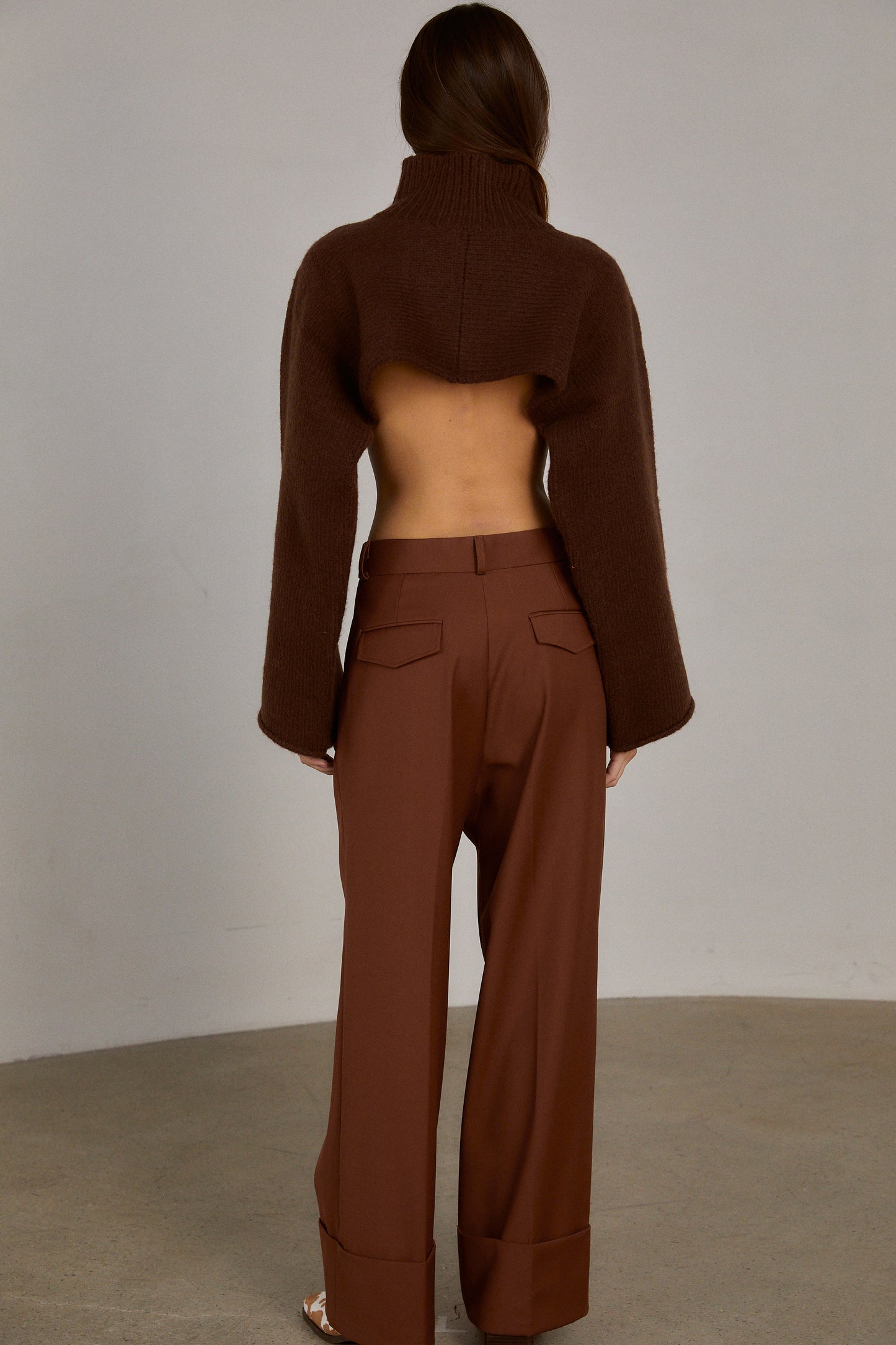 Cropped Knit Turtleneck, Dark Brown