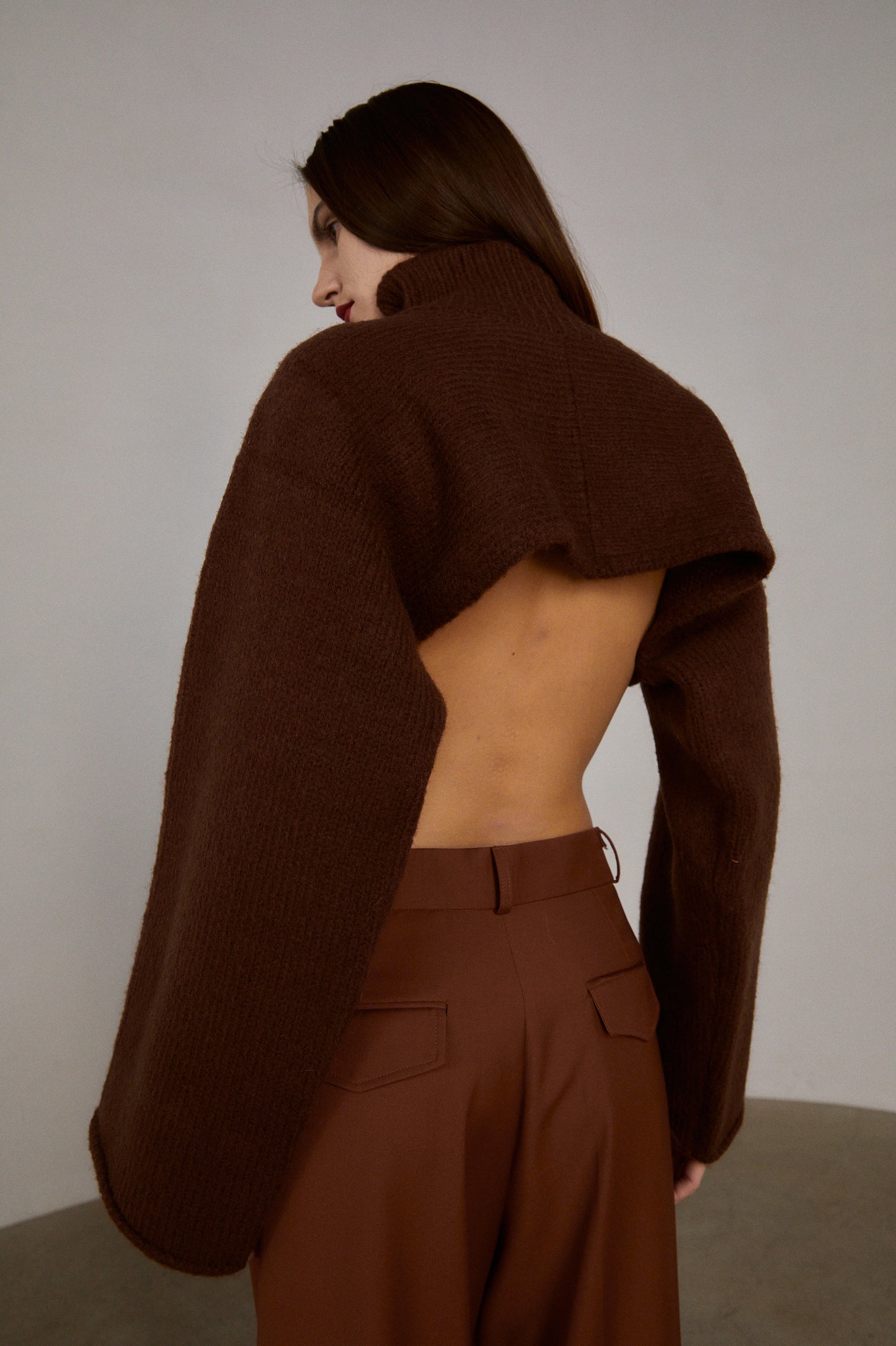 Cropped Knit Turtleneck, Dark Brown