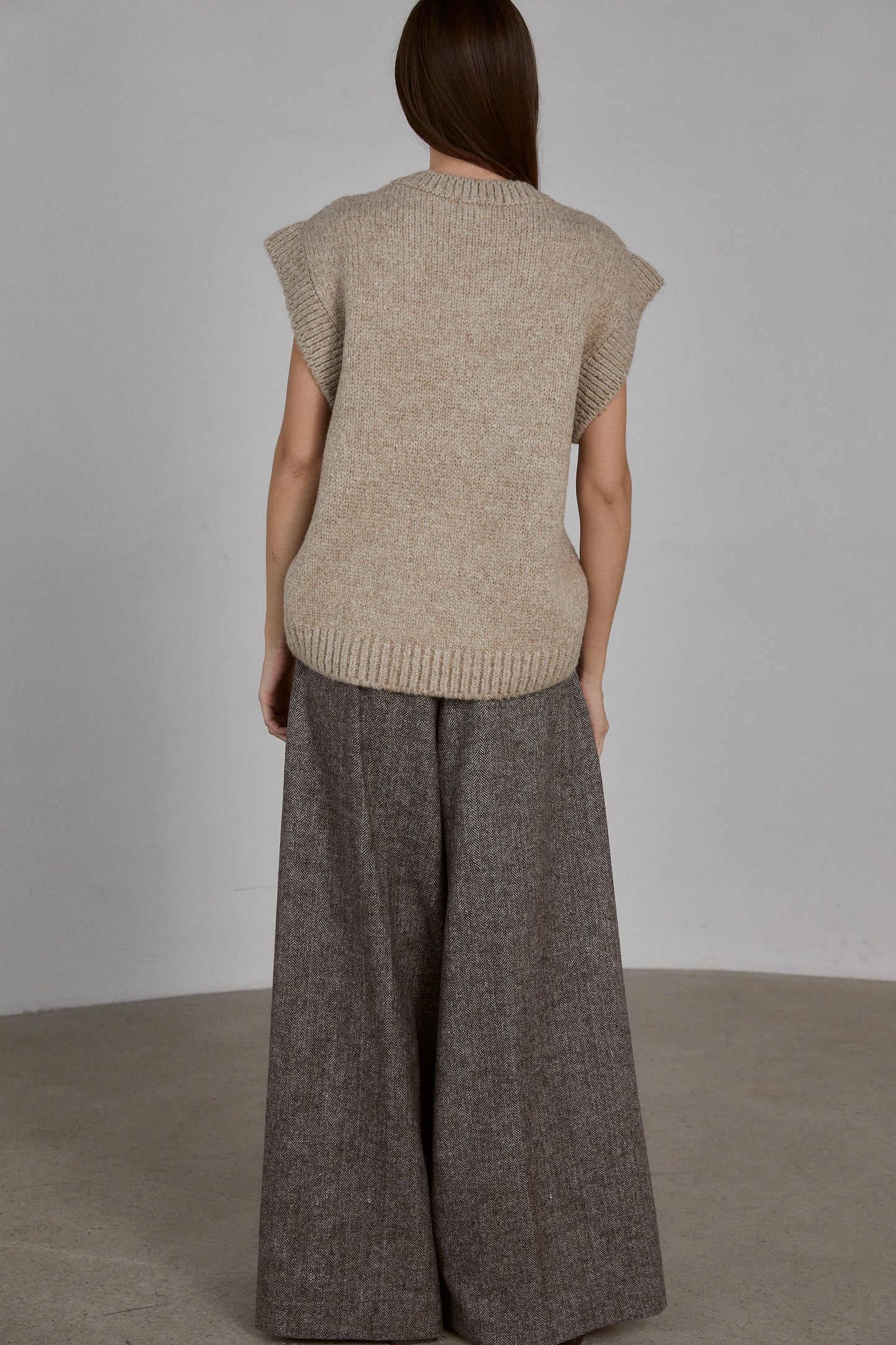 Oversized Cable Knit Vest, Oat Beige