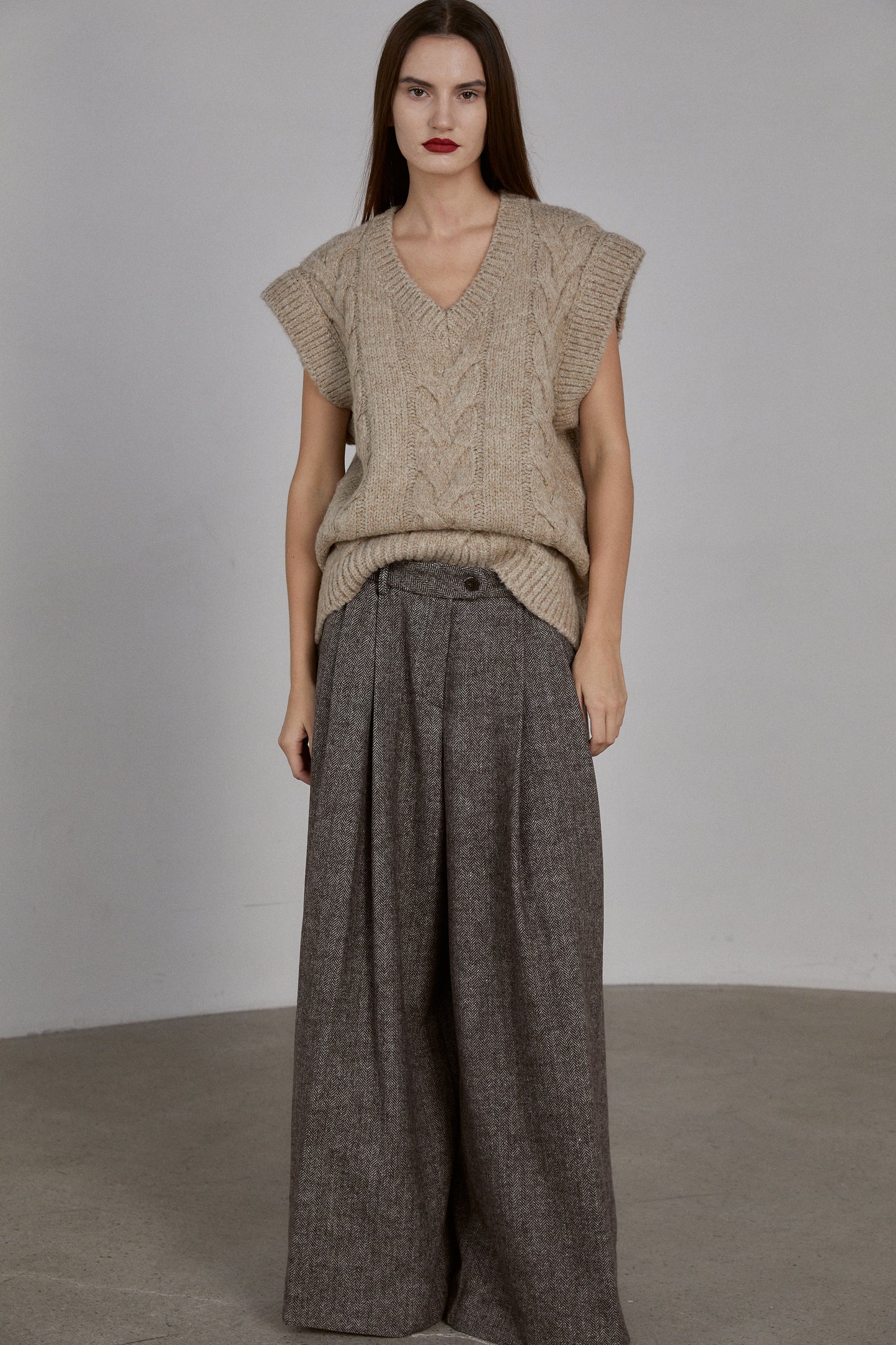 Oversized Cable Knit Vest, Oat Beige