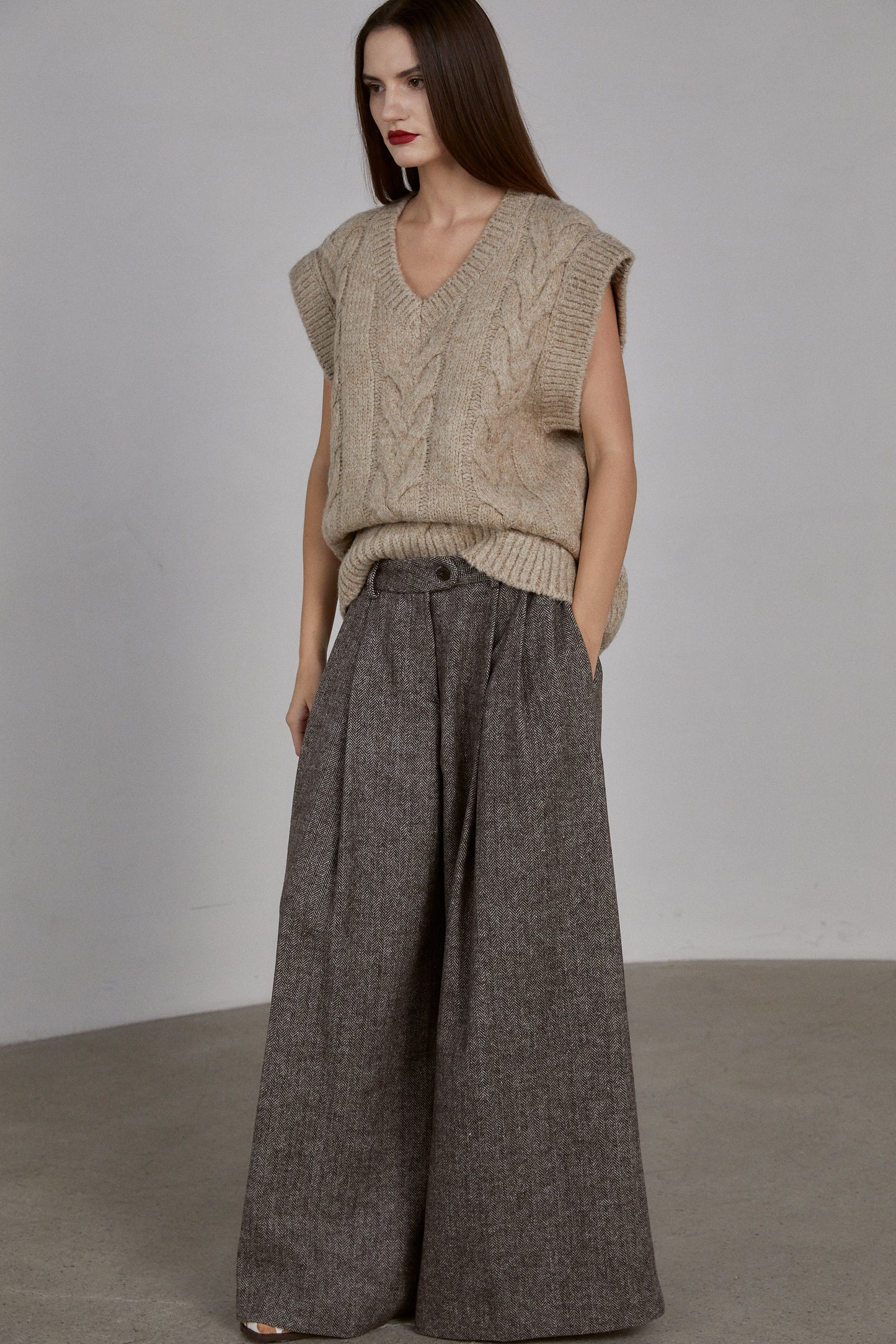 Oversized Cable Knit Vest, Oat Beige