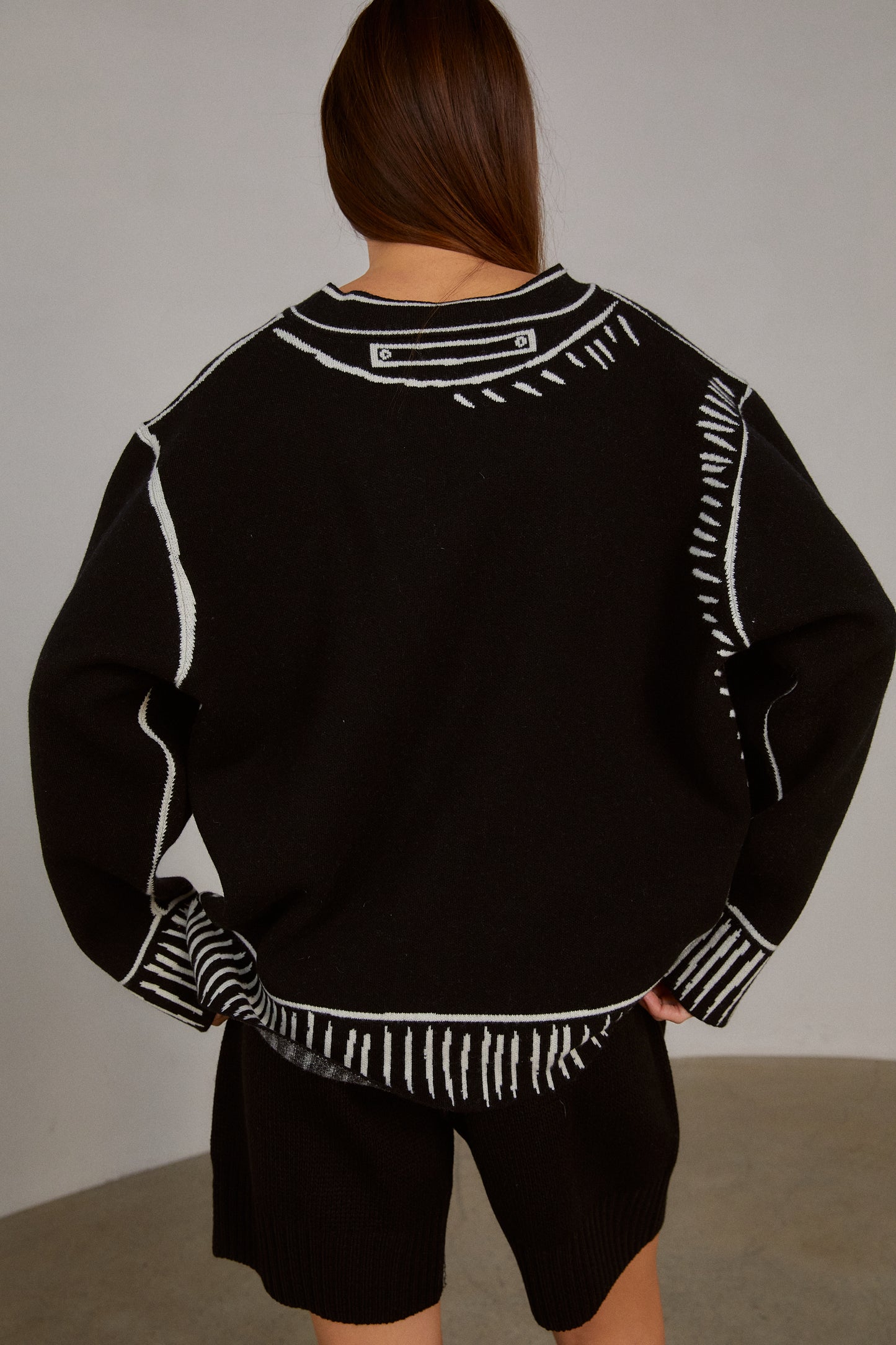 Sewn Doodle Graphic Knit Cardigan, Black