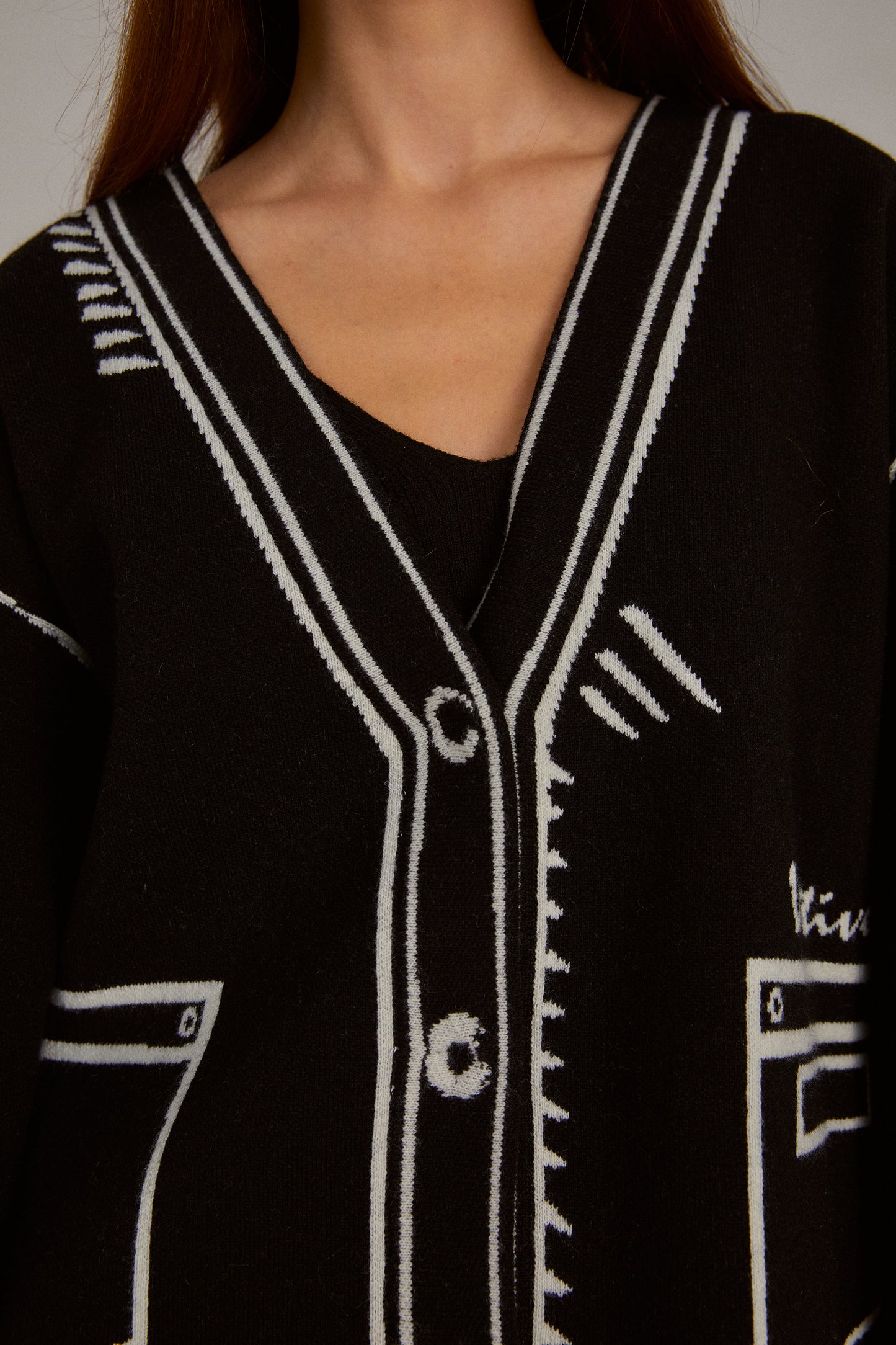 Sewn Doodle Graphic Knit Cardigan, Black