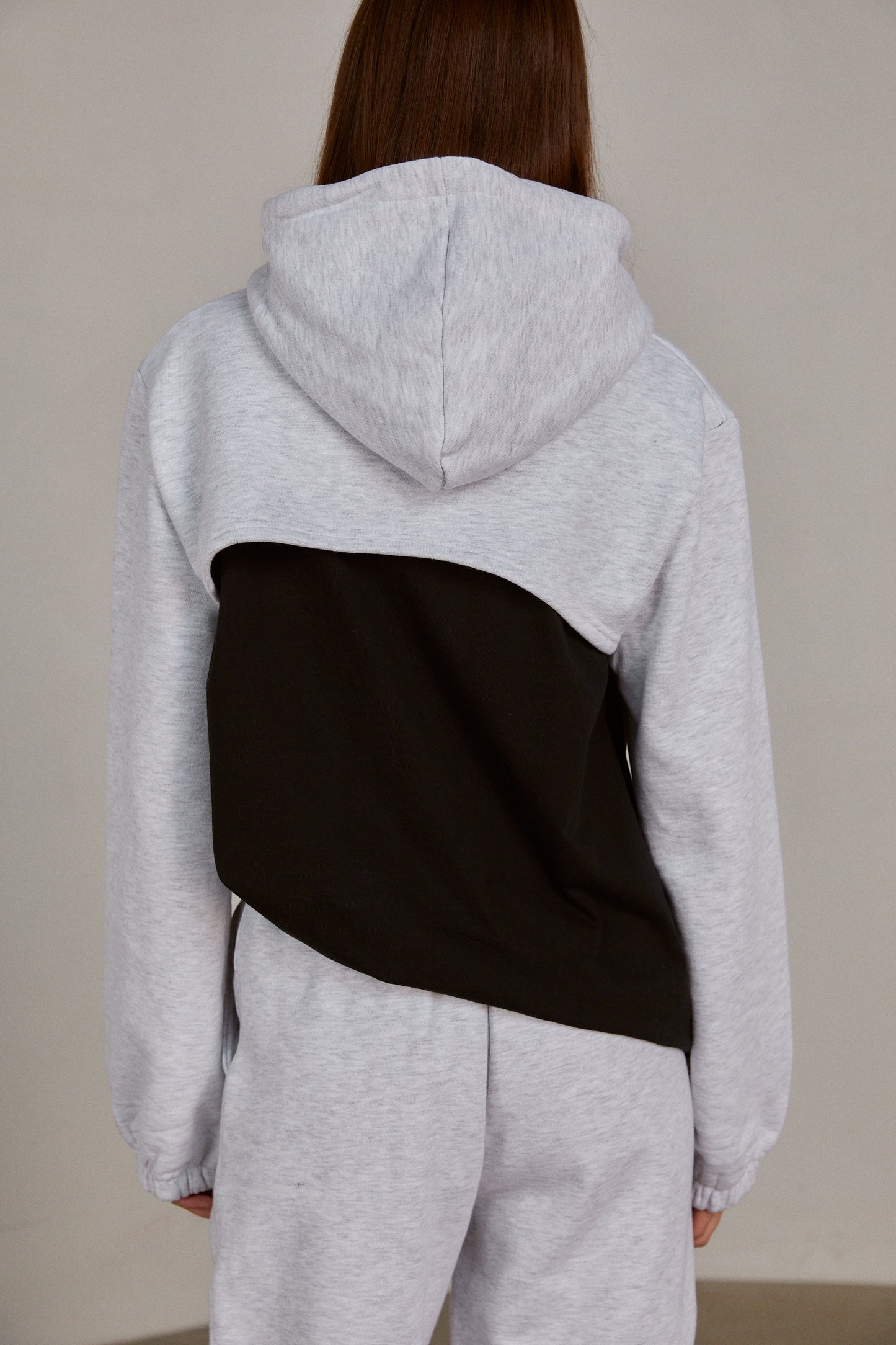 Hooded Sweatshirt And Sweatpants Set, Melange/Black