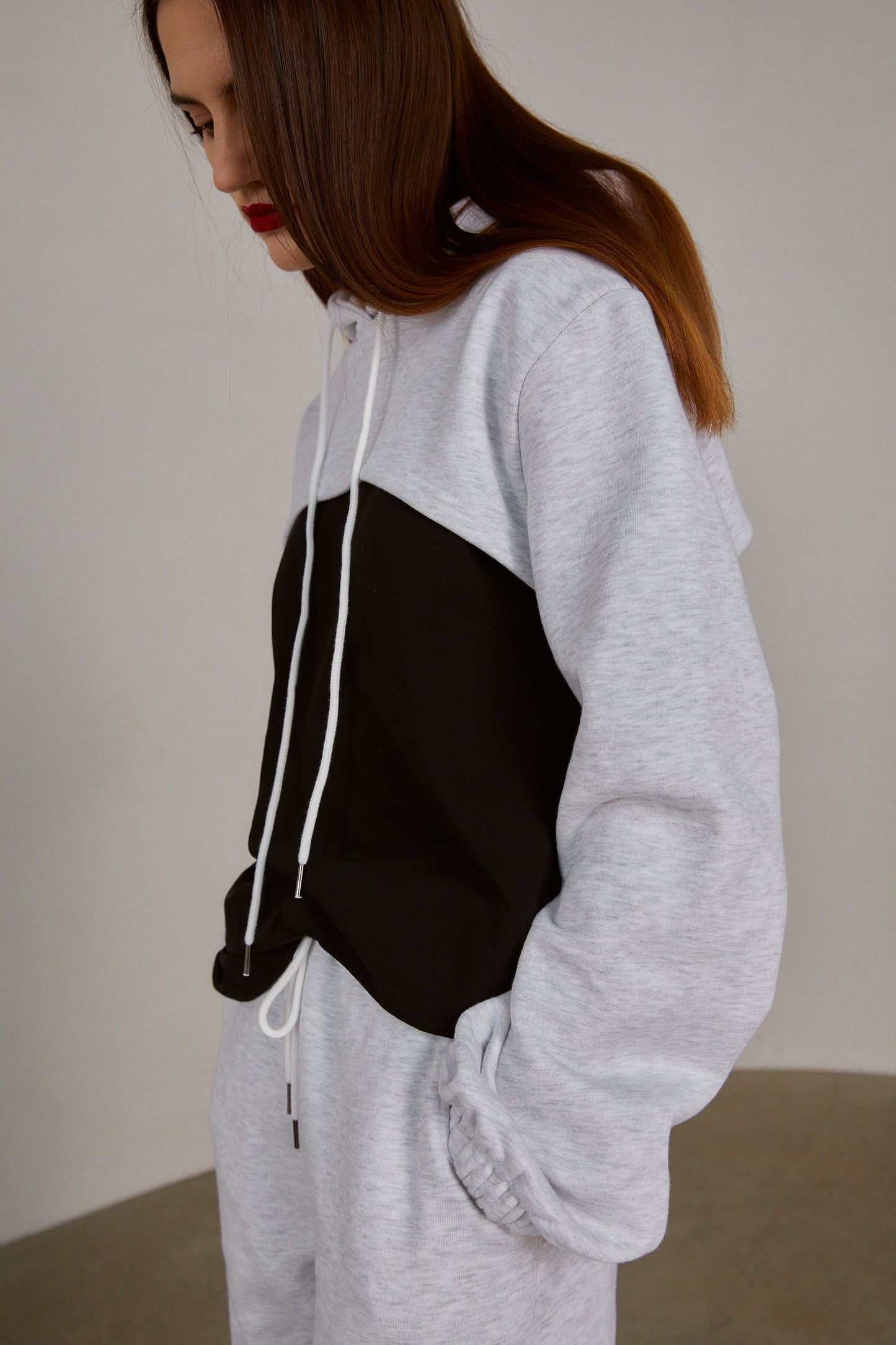 Hooded Sweatshirt And Sweatpants Set, Melange/Black