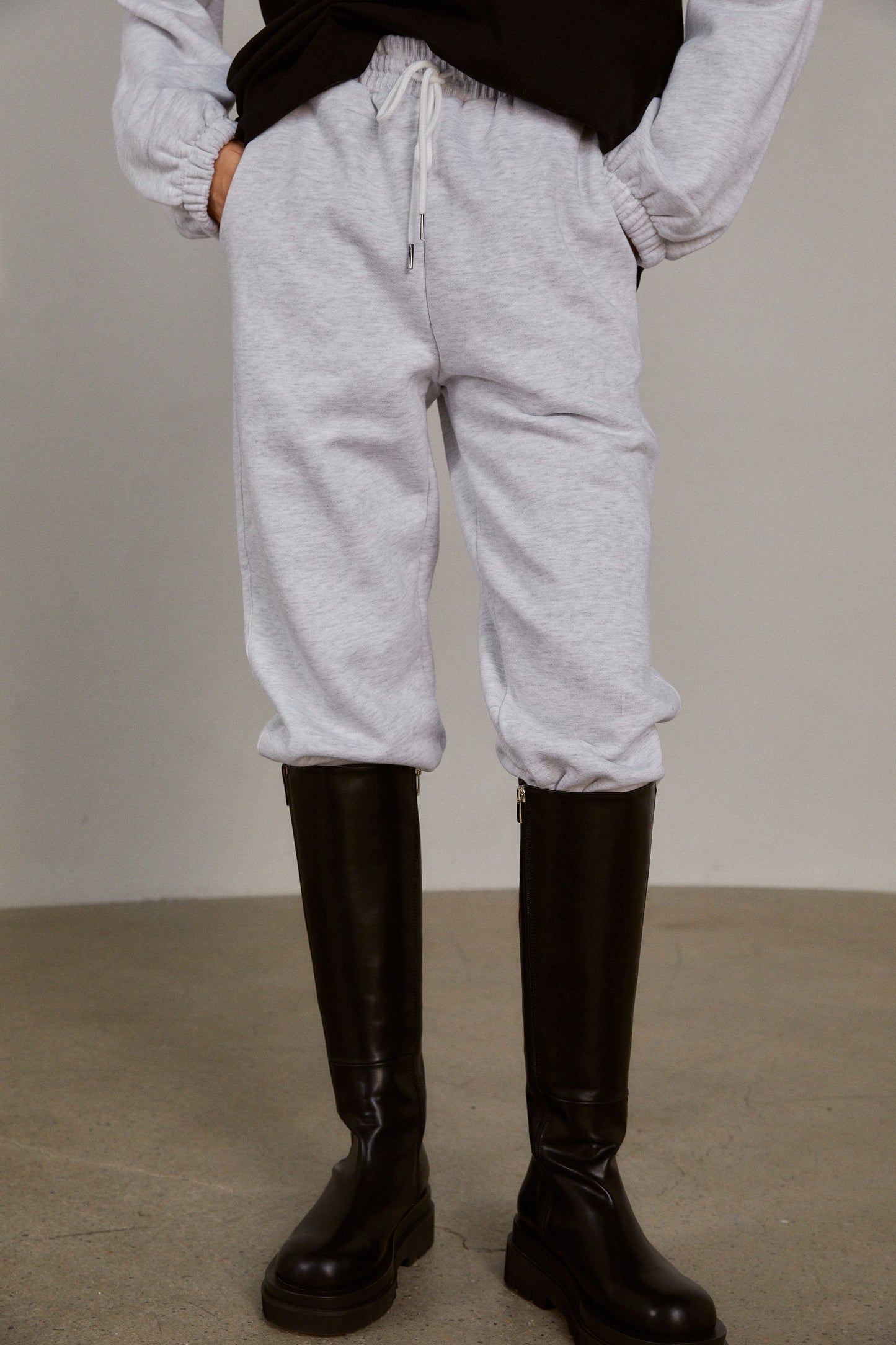 Hooded Sweatshirt And Sweatpants Set, Melange/Black