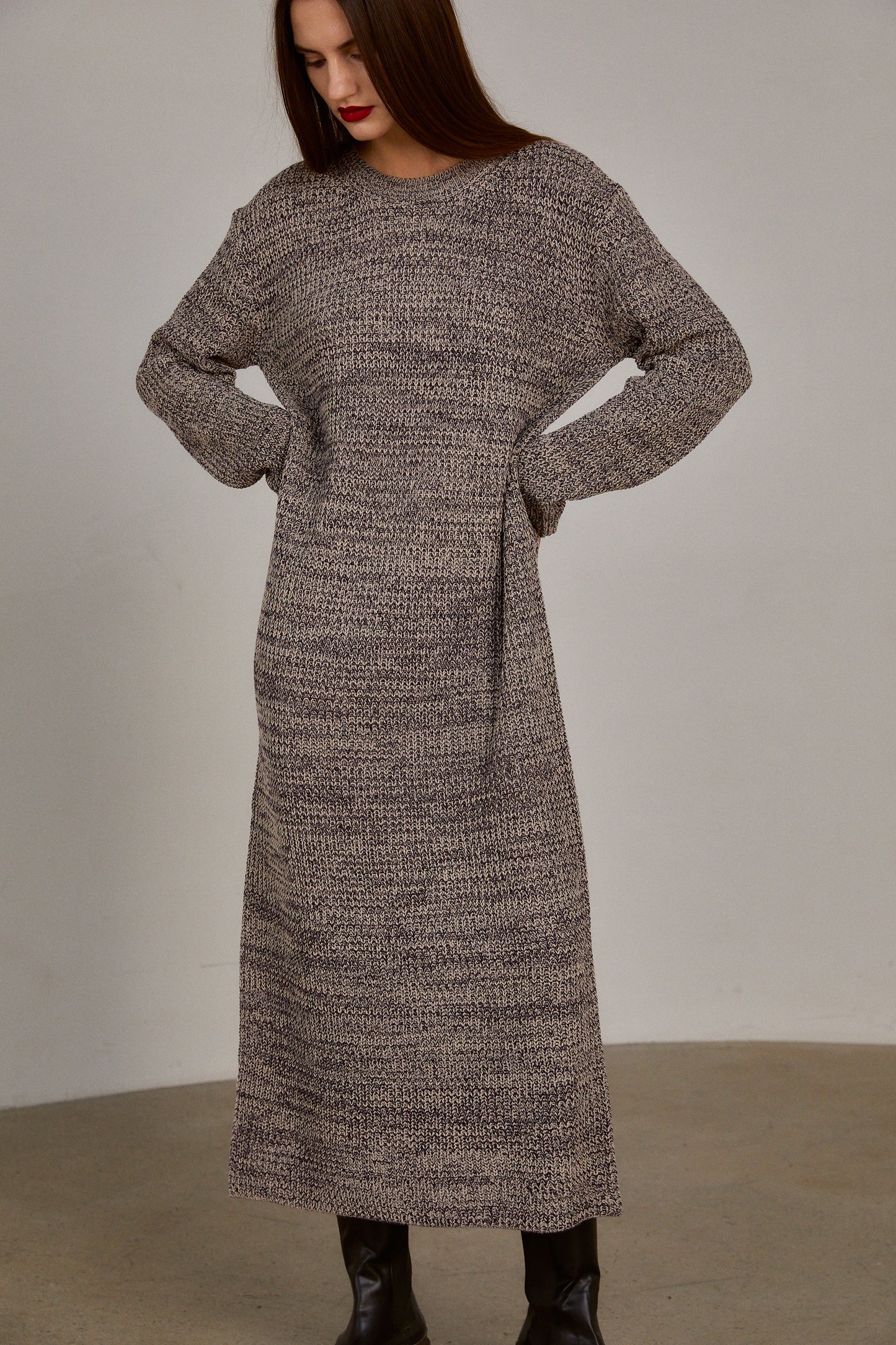 Chunky Textured Open Knit Maxi Dress, Dark Purple