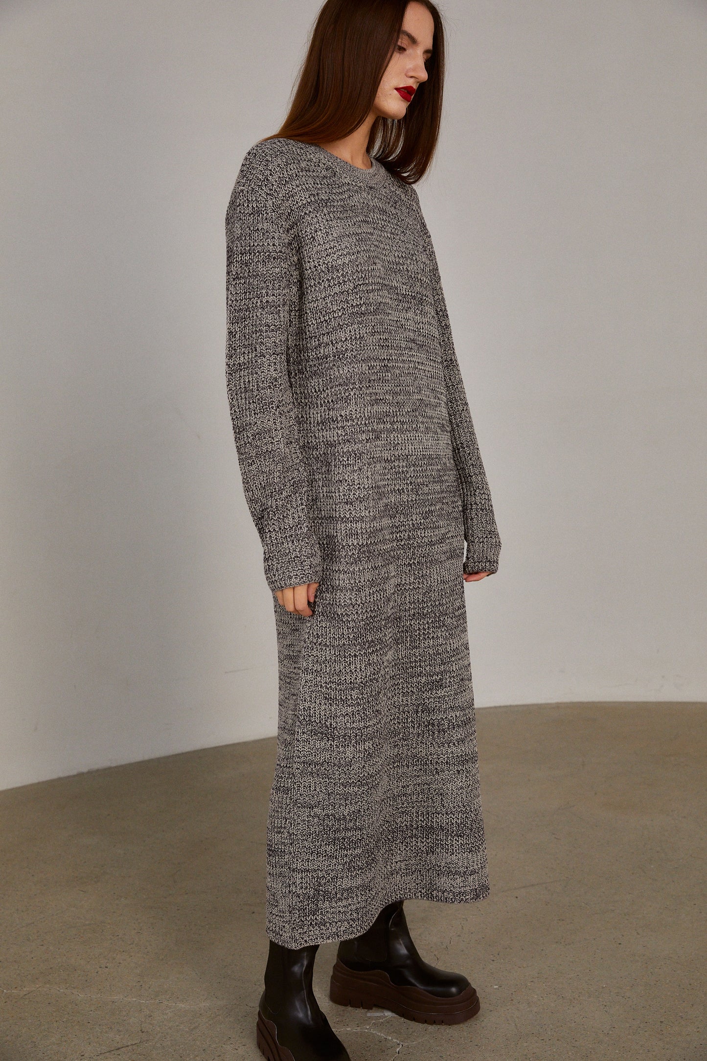 Chunky Textured Open Knit Maxi Dress, Dark Purple