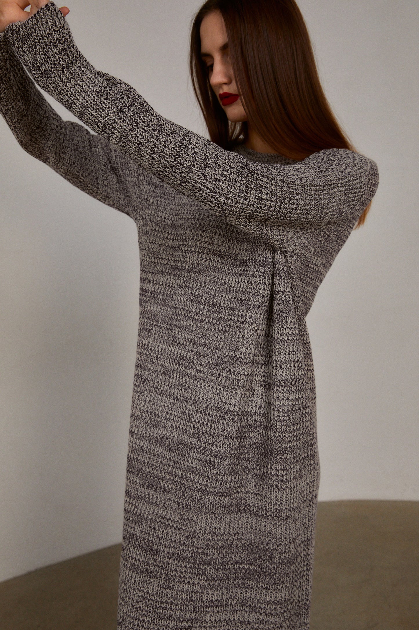 Chunky Textured Open Knit Maxi Dress, Dark Purple