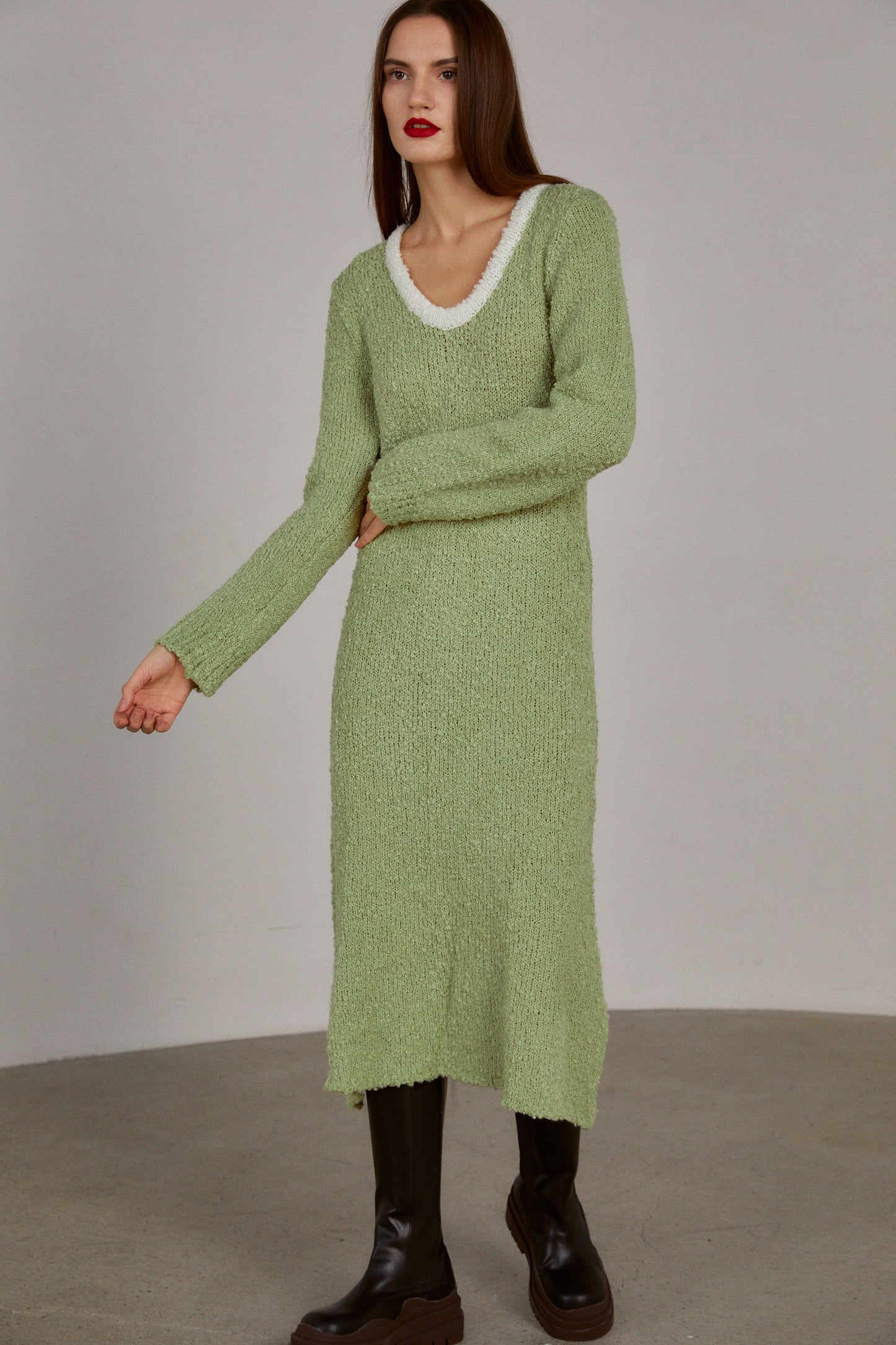 Boucle Knit Dress, Sage Green