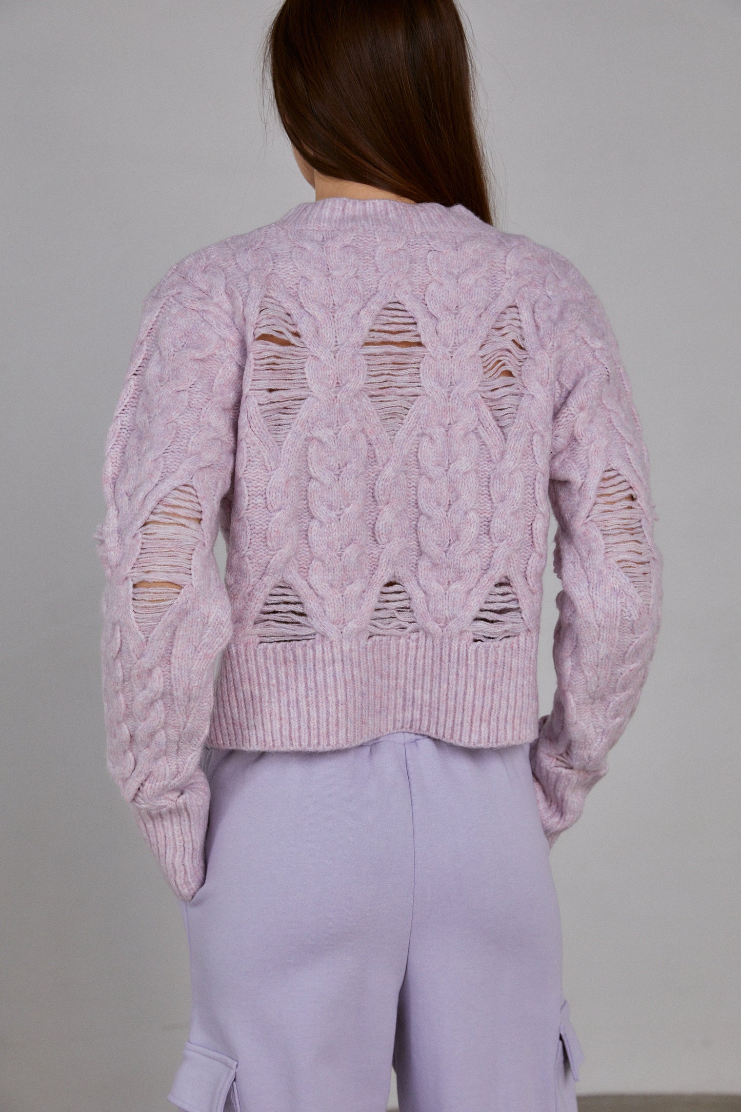 Textured Cable Knit Sweater, Lavender Pink