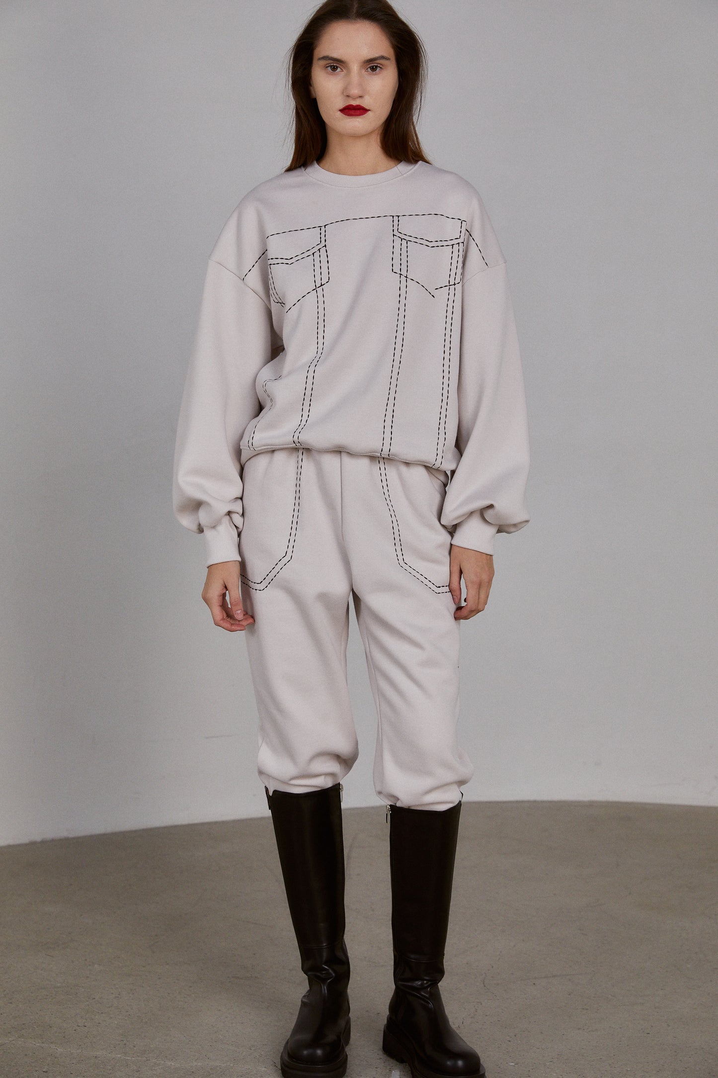Stitched Sweatshirt Set, Pale Ivory