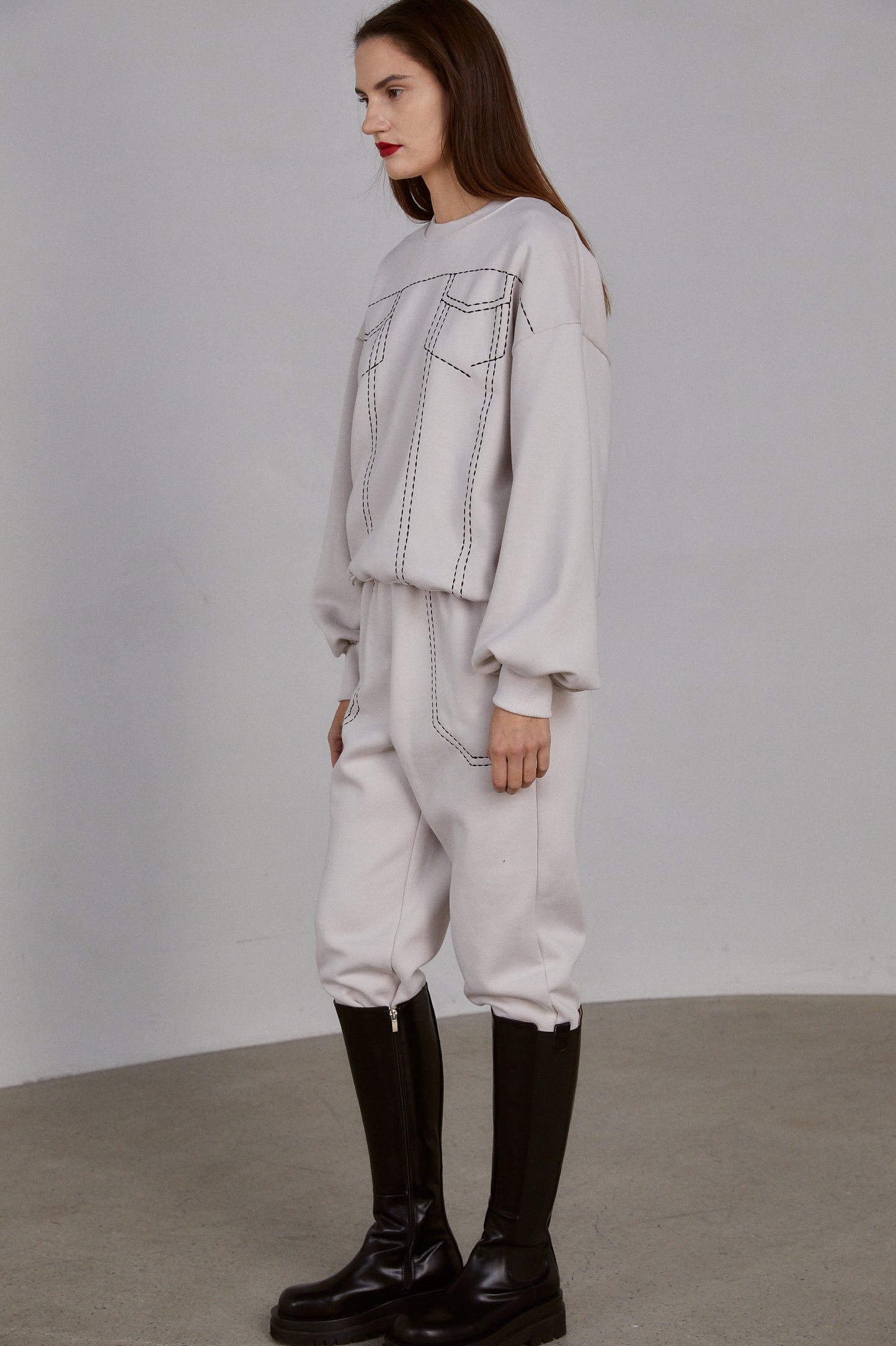 Stitched Sweatshirt Set, Pale Ivory