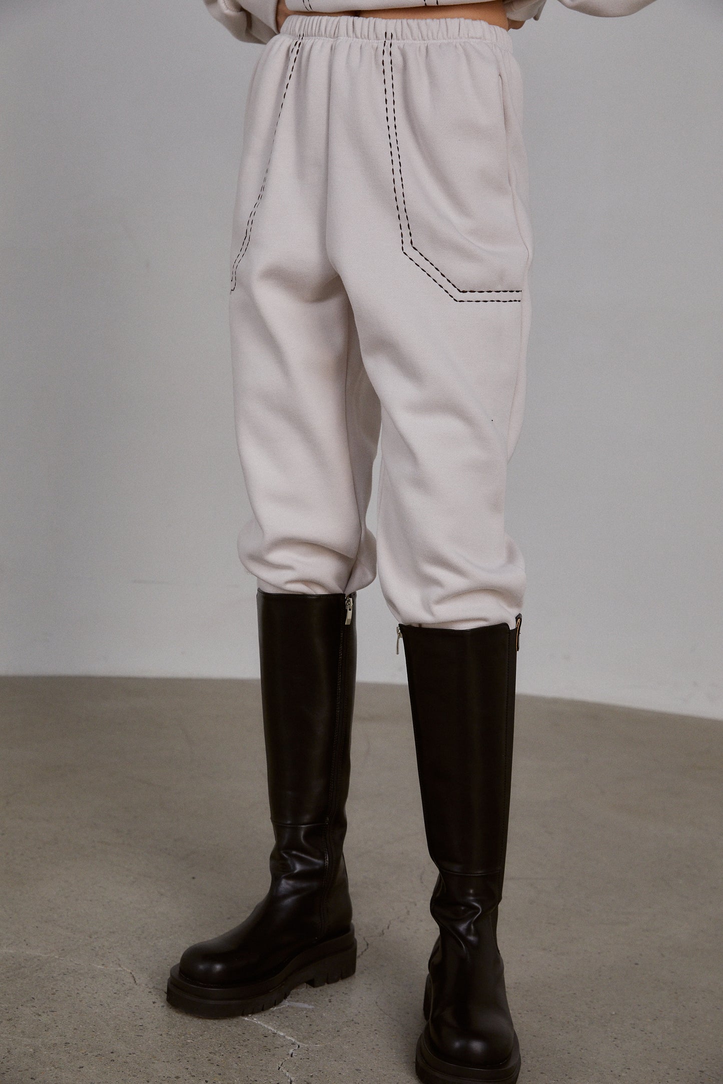 Stitched Sweatshirt Set, Pale Ivory