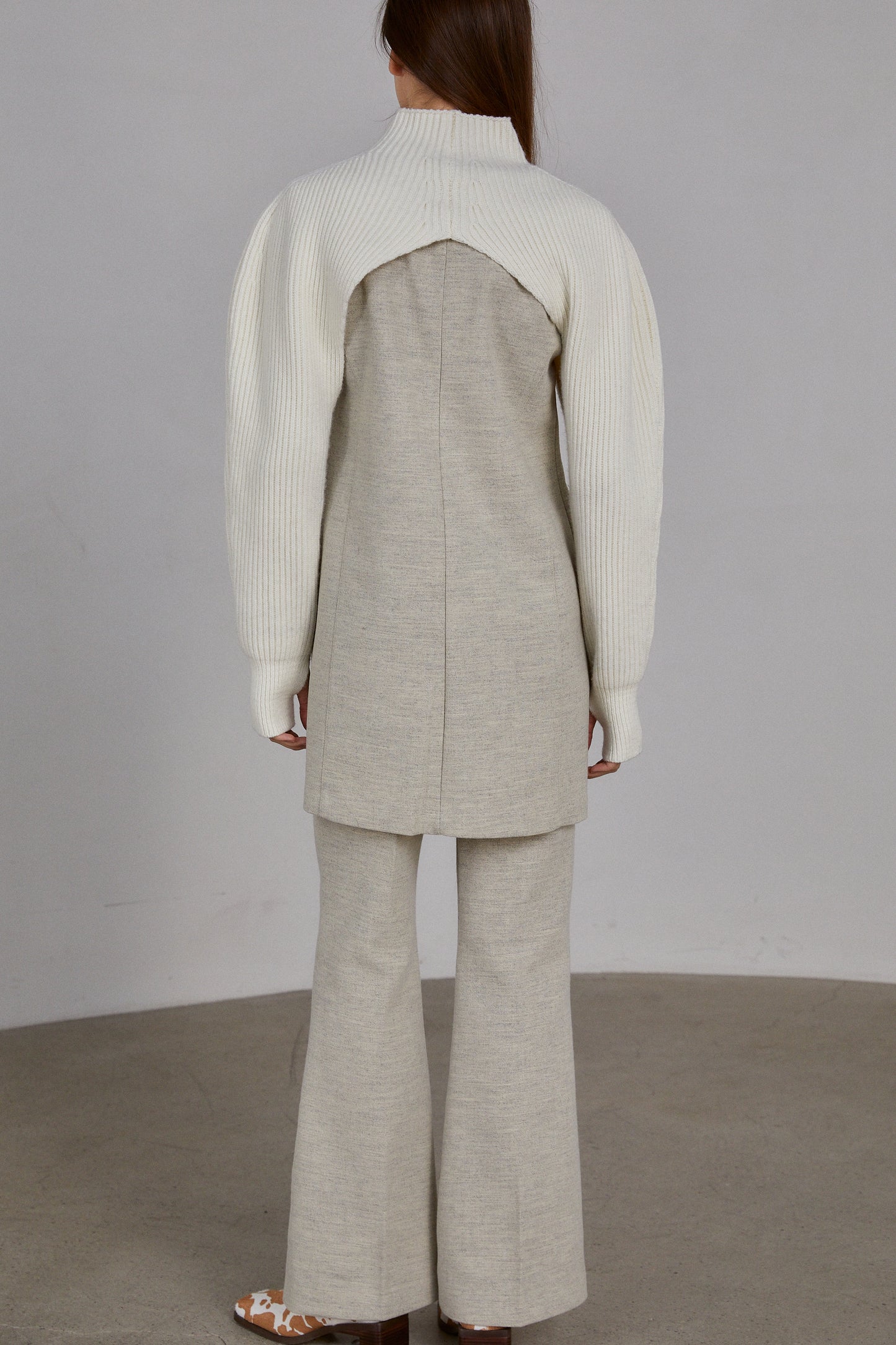 Flared Leg Wool Trousers, Pale Grey