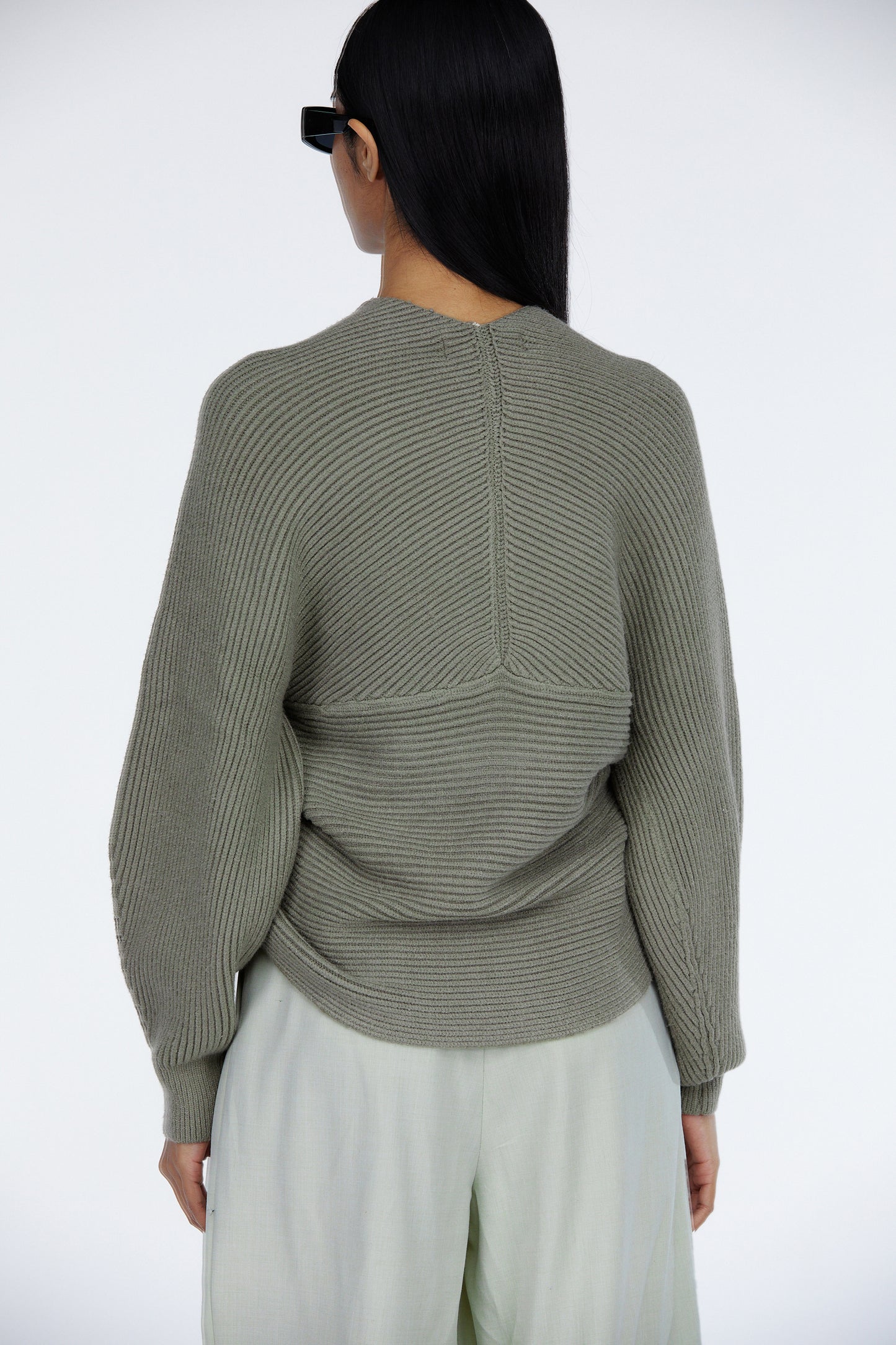 Soft Touch Wrap Front Wool Sweater, Khaki