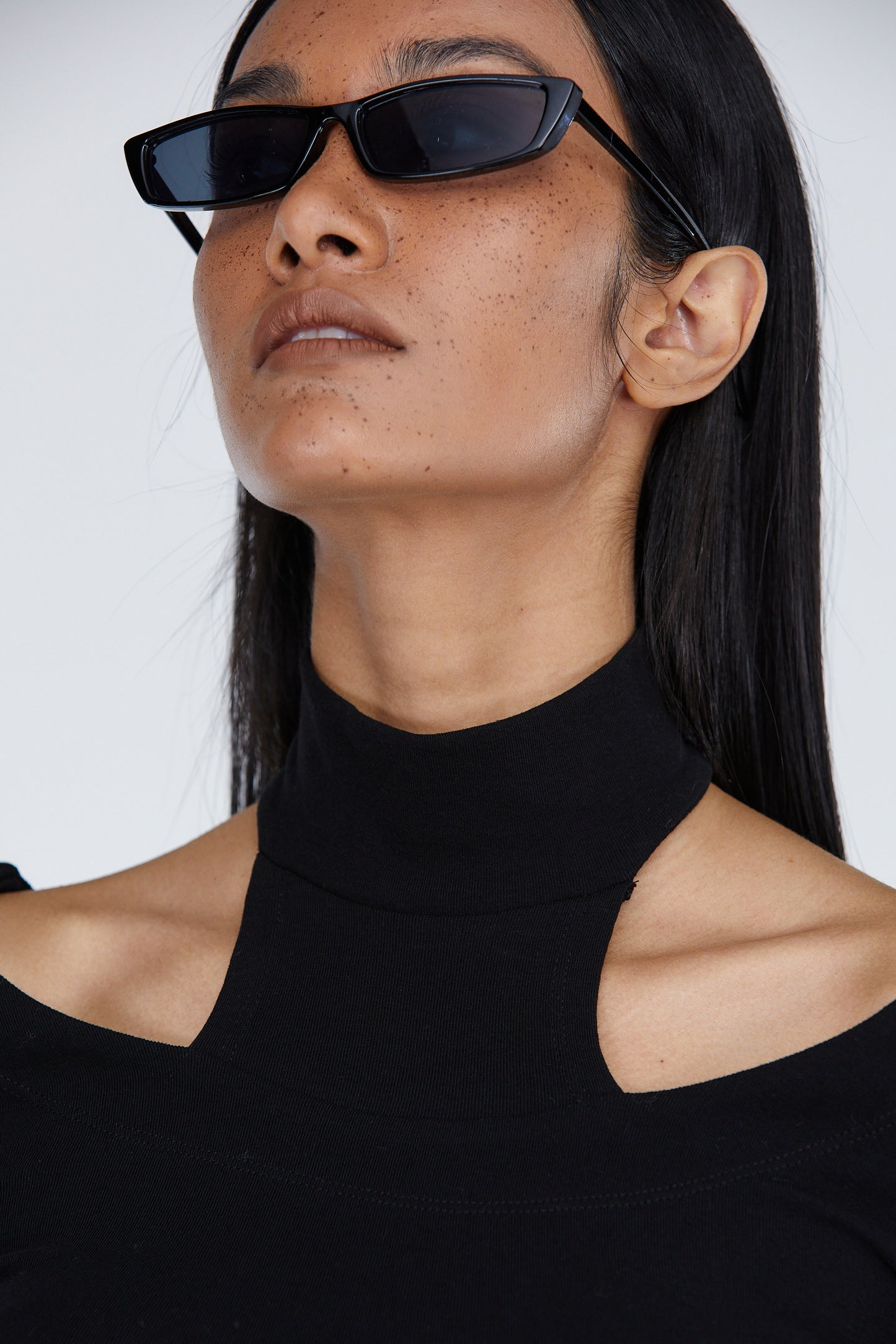 Cutout Turtleneck Cotton Top, Black
