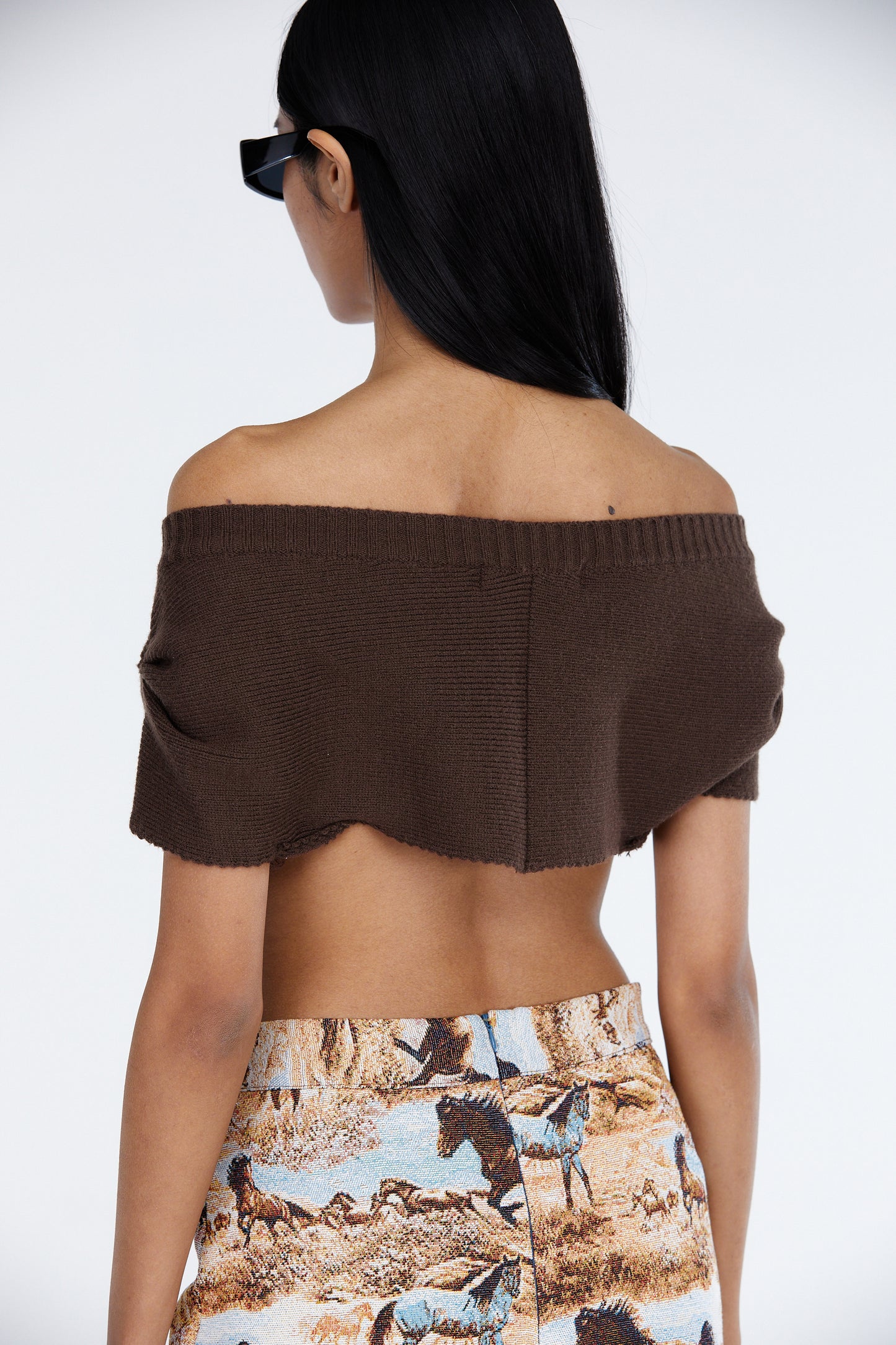 Off-The-Shoulder Crop Knit, Brown