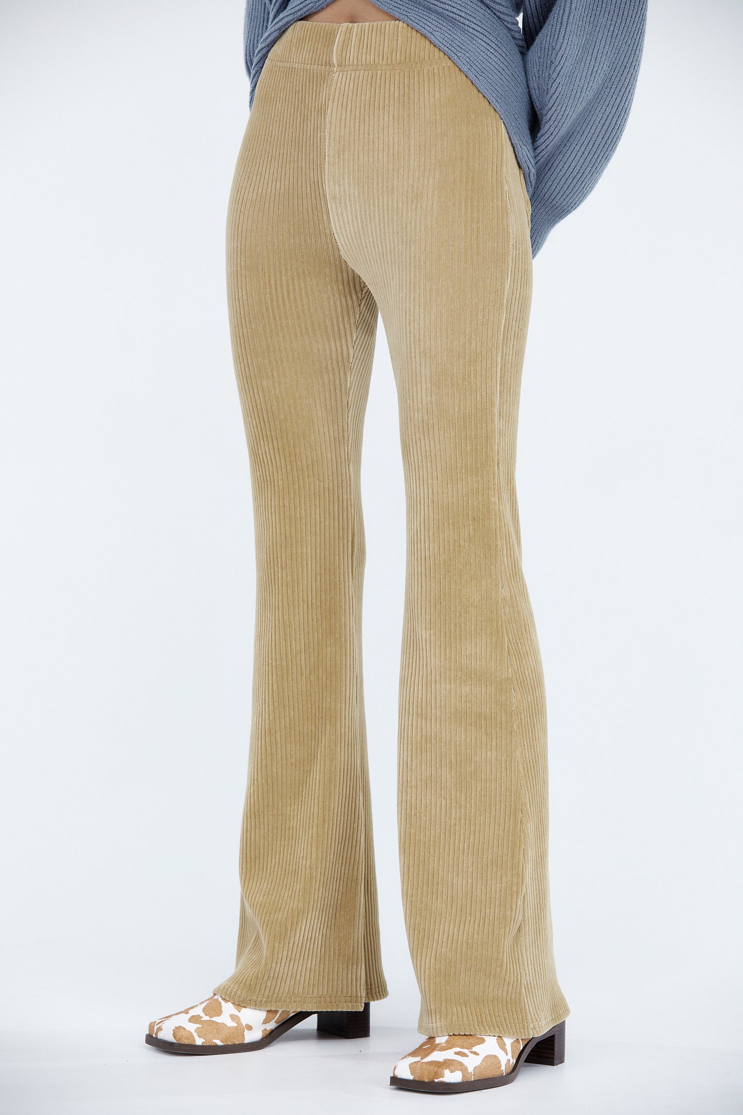 Flared Rib Velvet Corduroy Pants, Camel Beige
