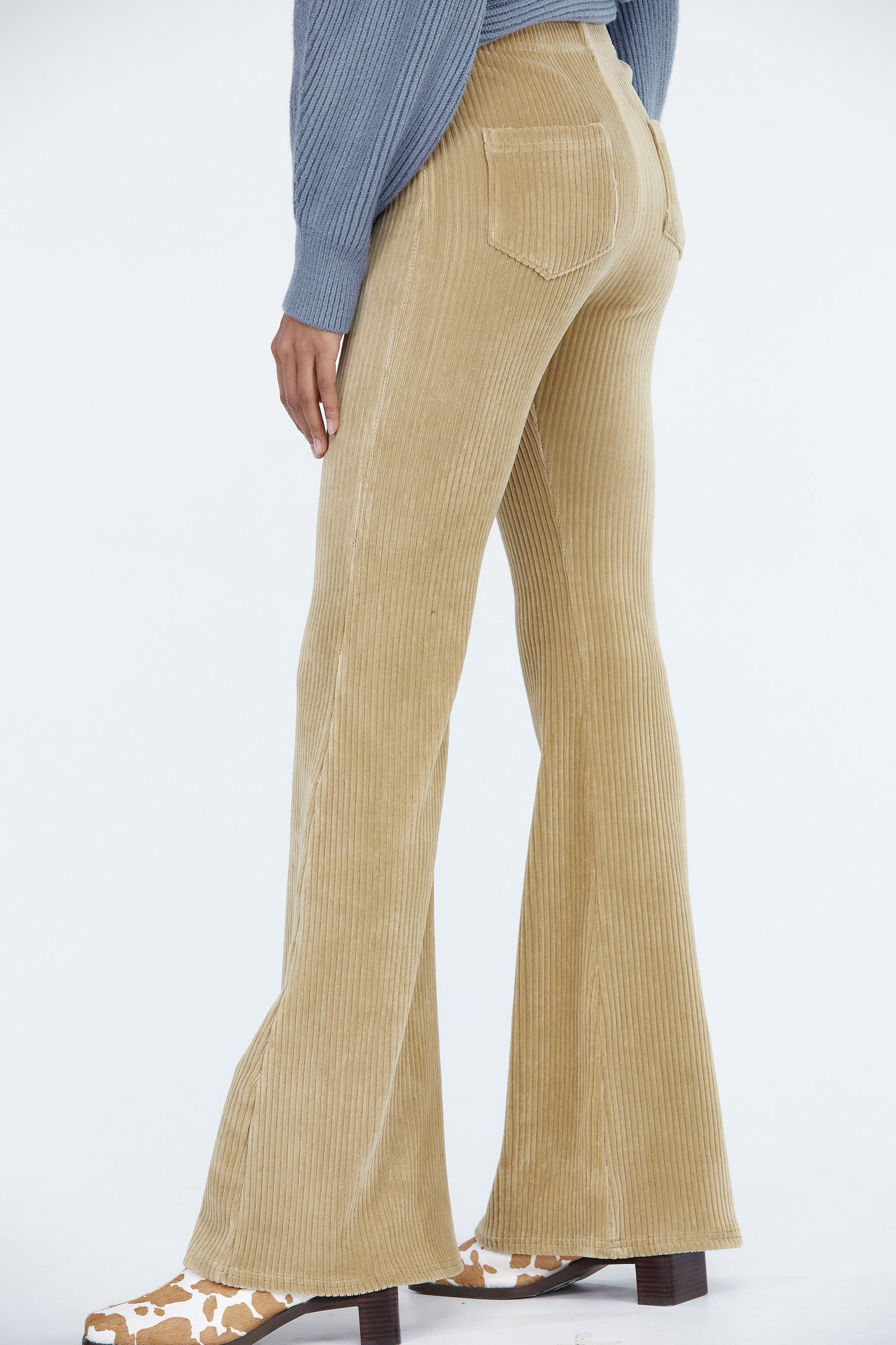 Flared Rib Velvet Corduroy Pants, Camel Beige