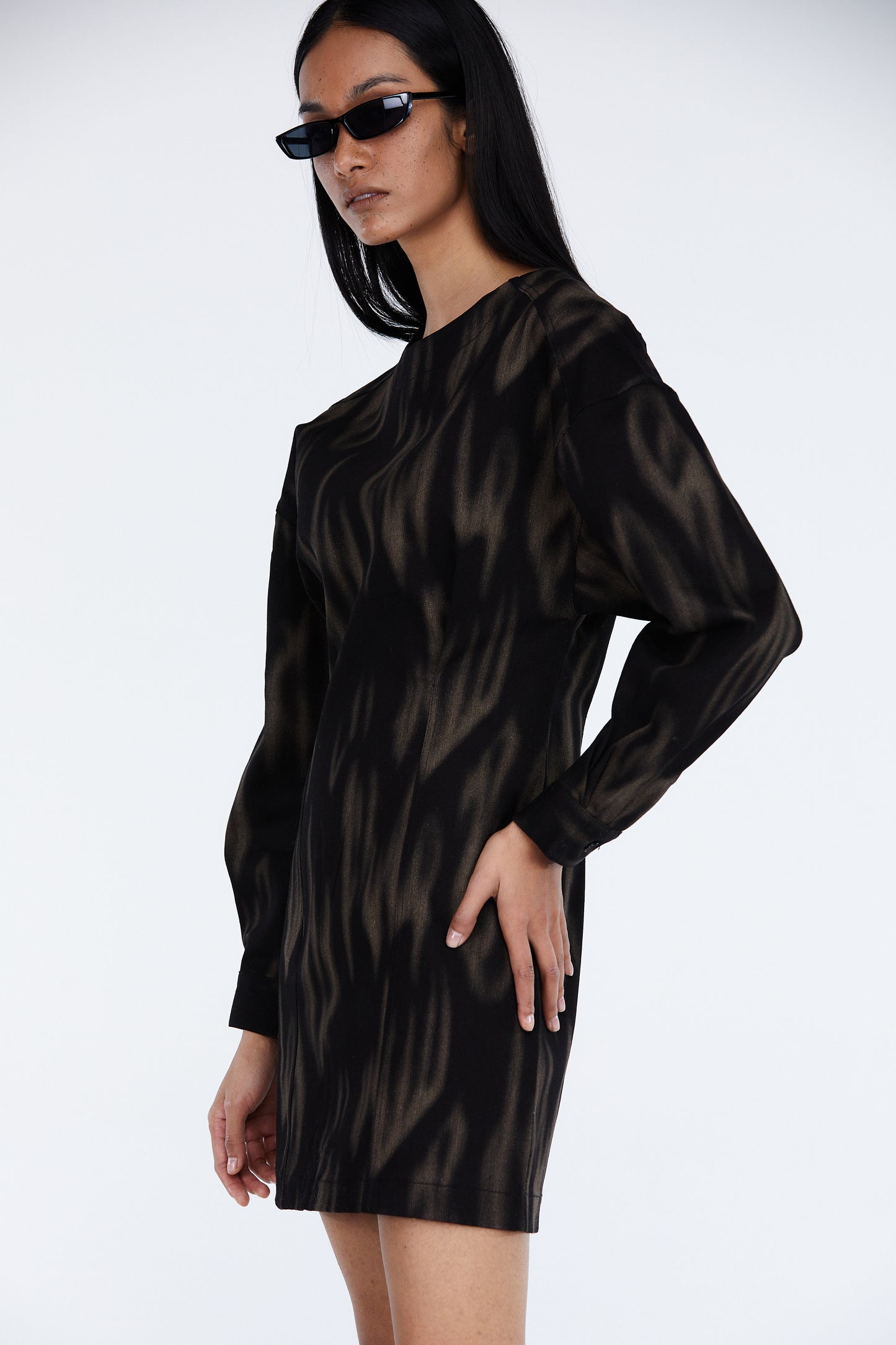 Printed Cotton Mini Dress, Black