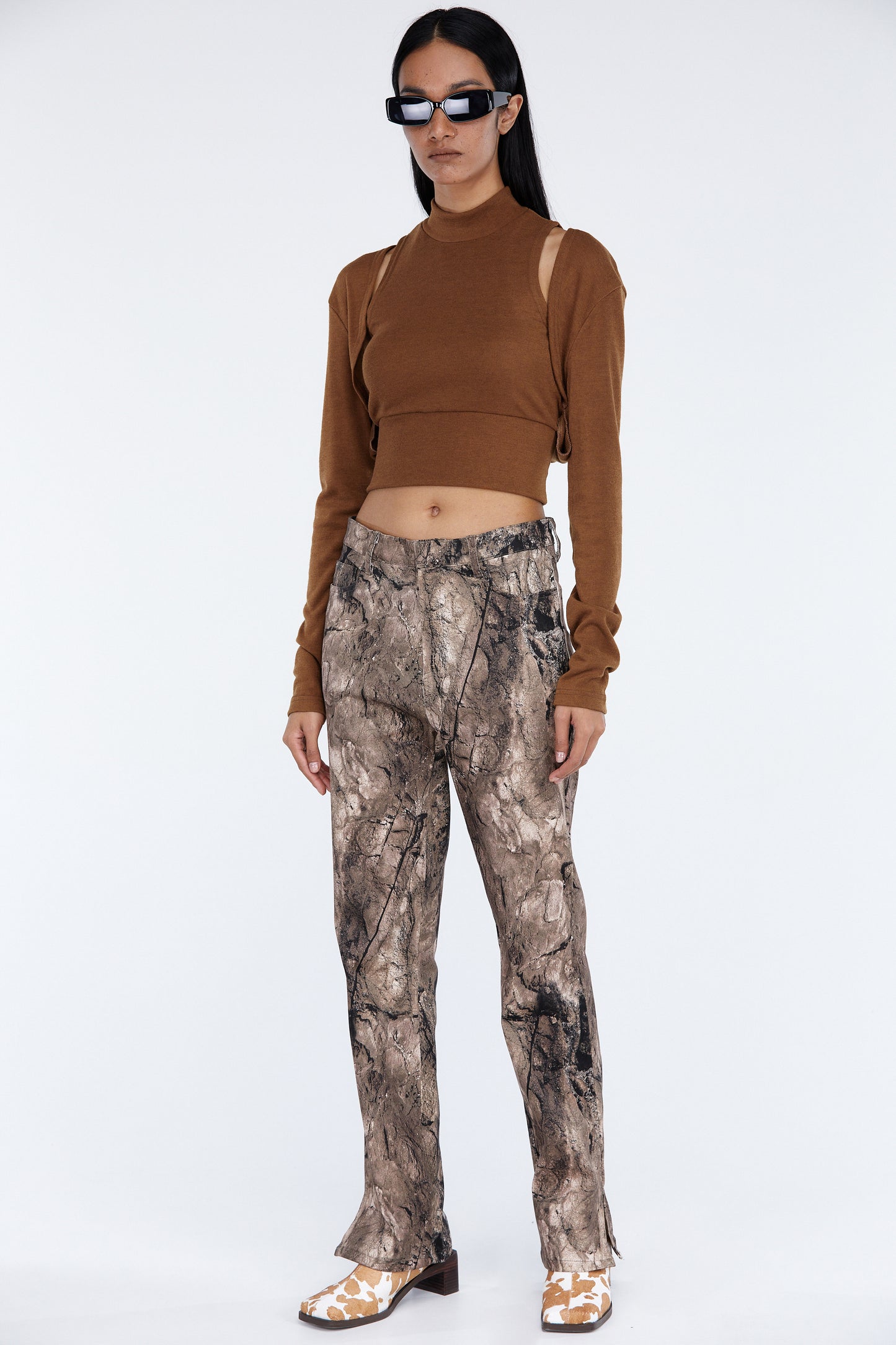 High-Rise Printed Pants, Brown