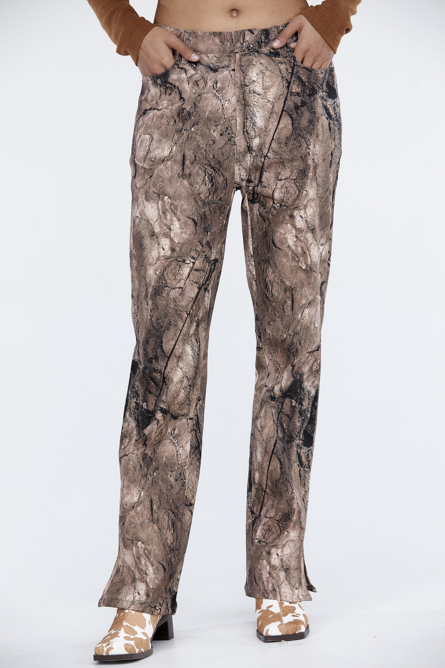 High-Rise Printed Pants, Brown
