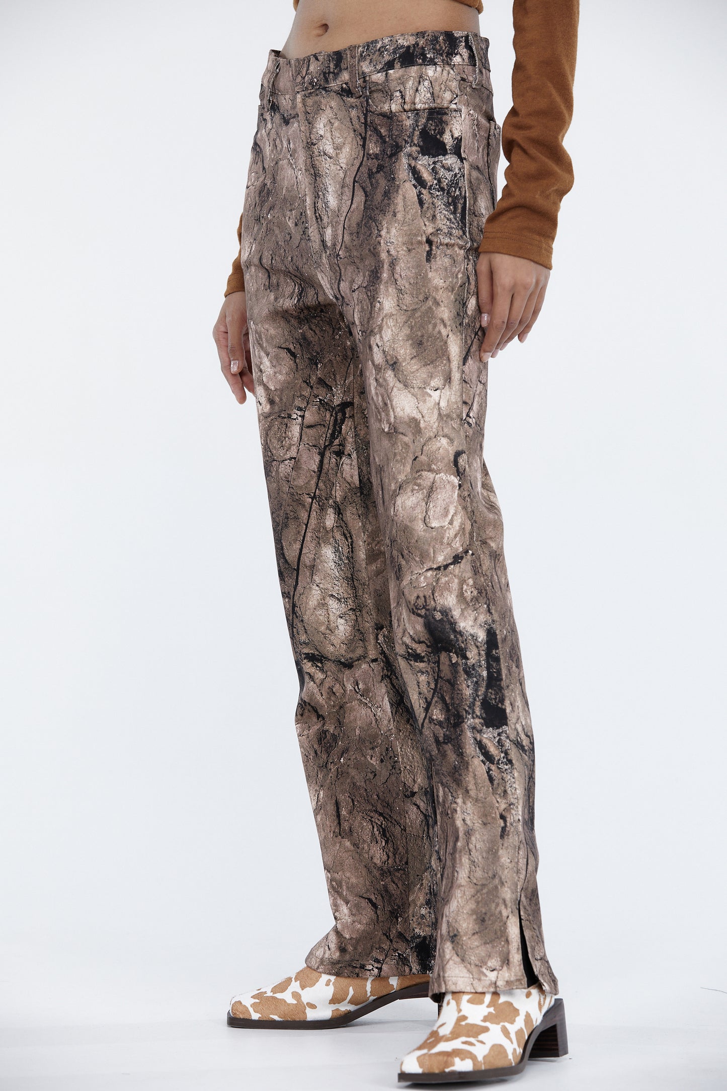 High-Rise Printed Pants, Brown