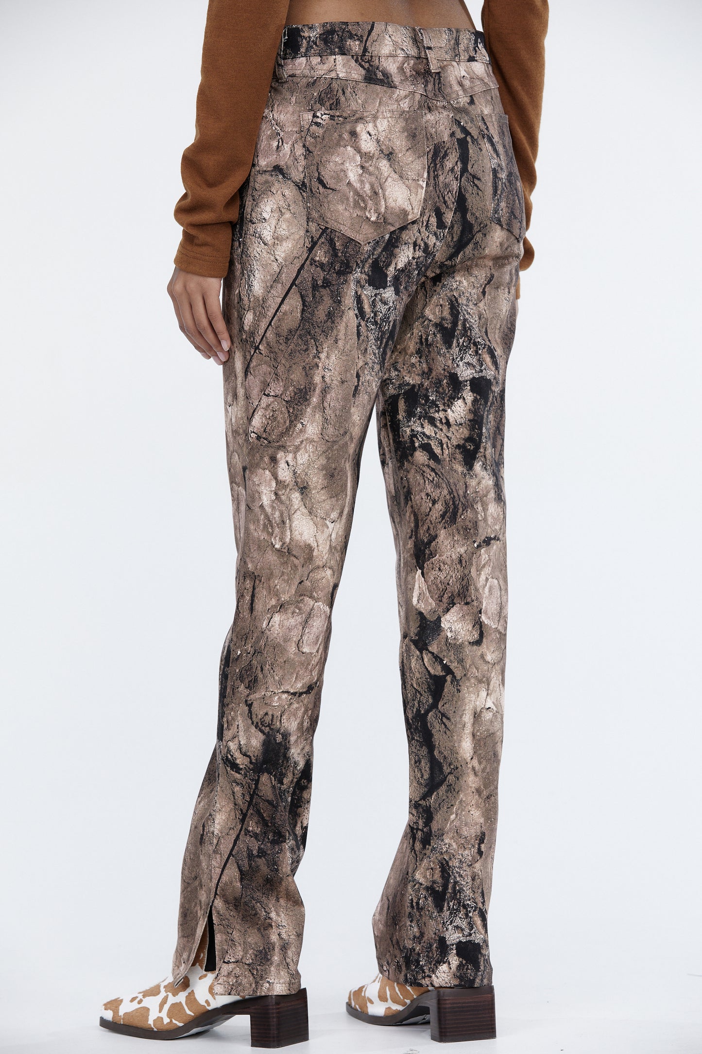 High-Rise Printed Pants, Brown