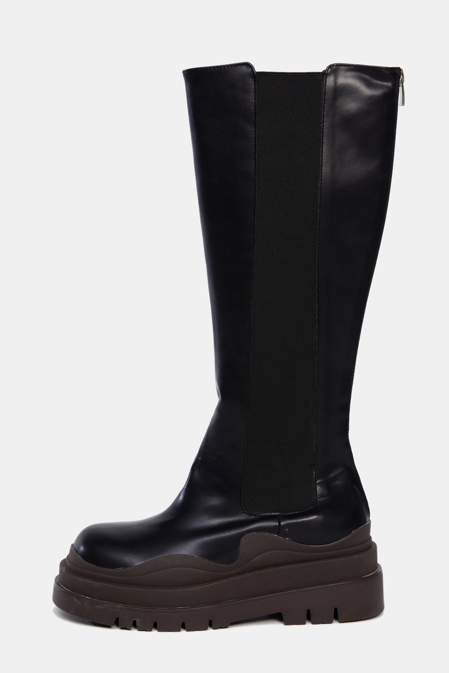 Lug Sole High Knee Boots, Brown & Black